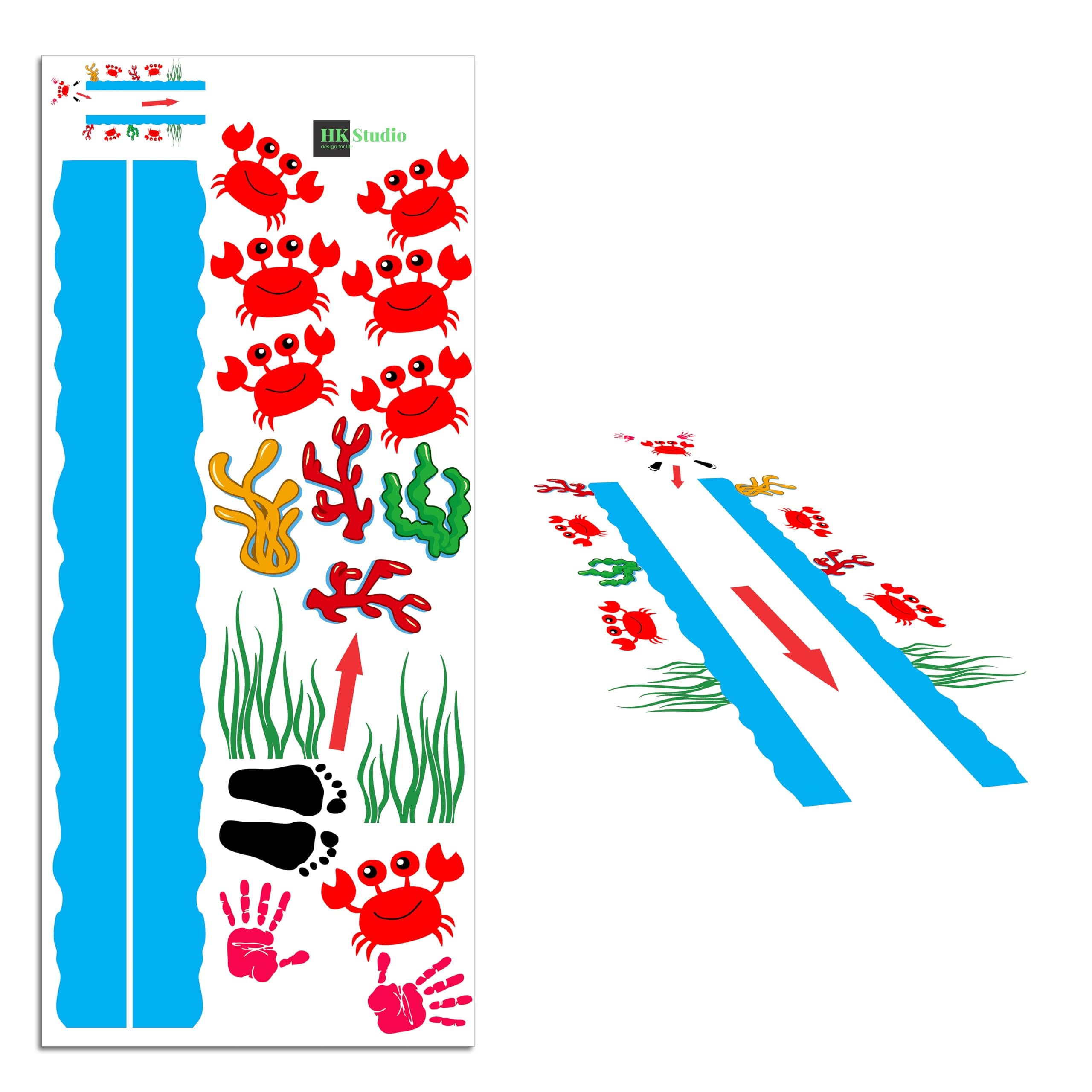 Classroom Decor Sensory Path Decals for Floor & Wall - Crab Walk Path Hopscotch Floor Stickers for Boosting Gross Motor Skills