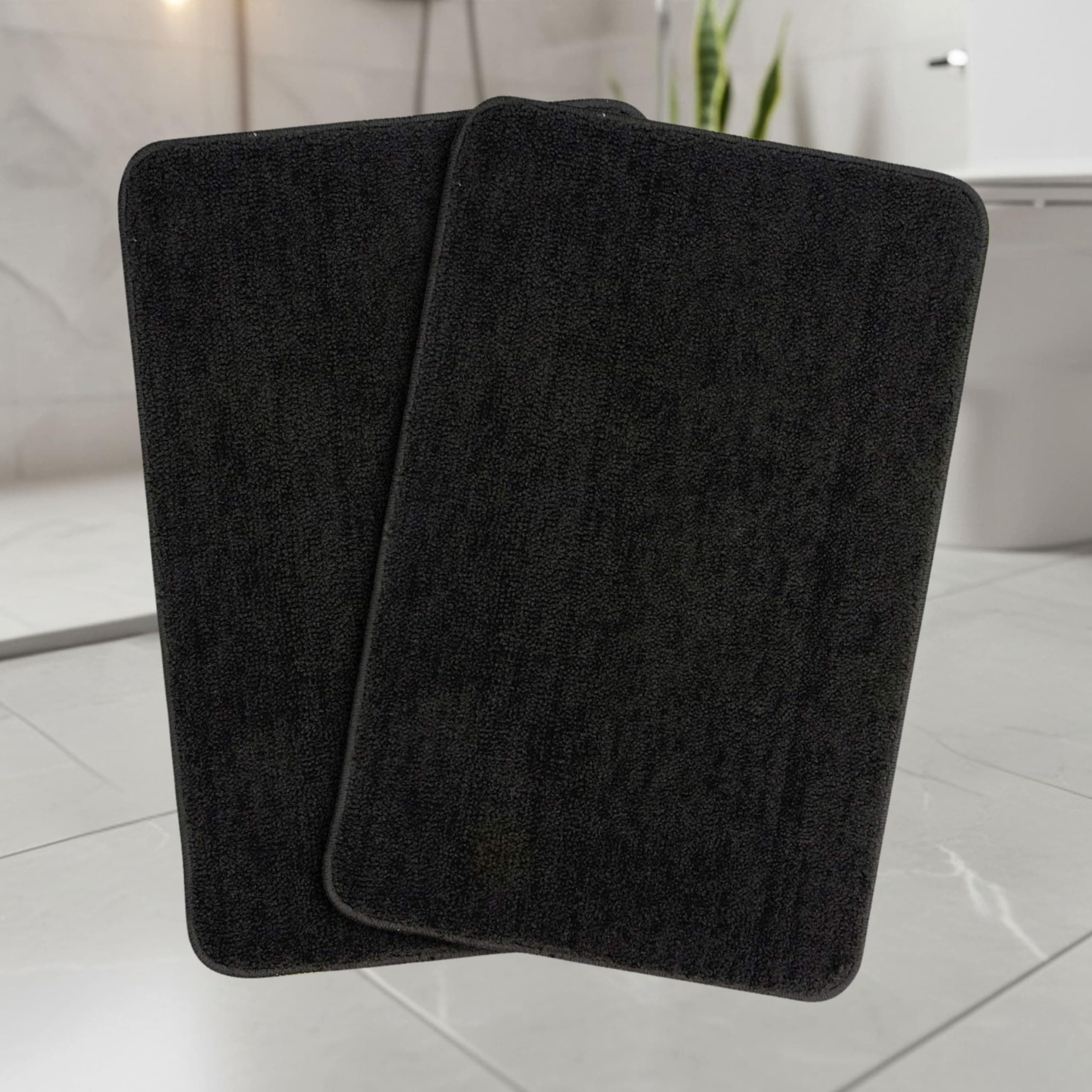 Microfiber Solid Rectangle Anti-Skid Bath Mats Soft & Super Absorbent Mats for Shower Washable,Non-Slip & Quick-Drying Mats for Kitchen Bathroom|Set of 2(Brown,40X60cm)