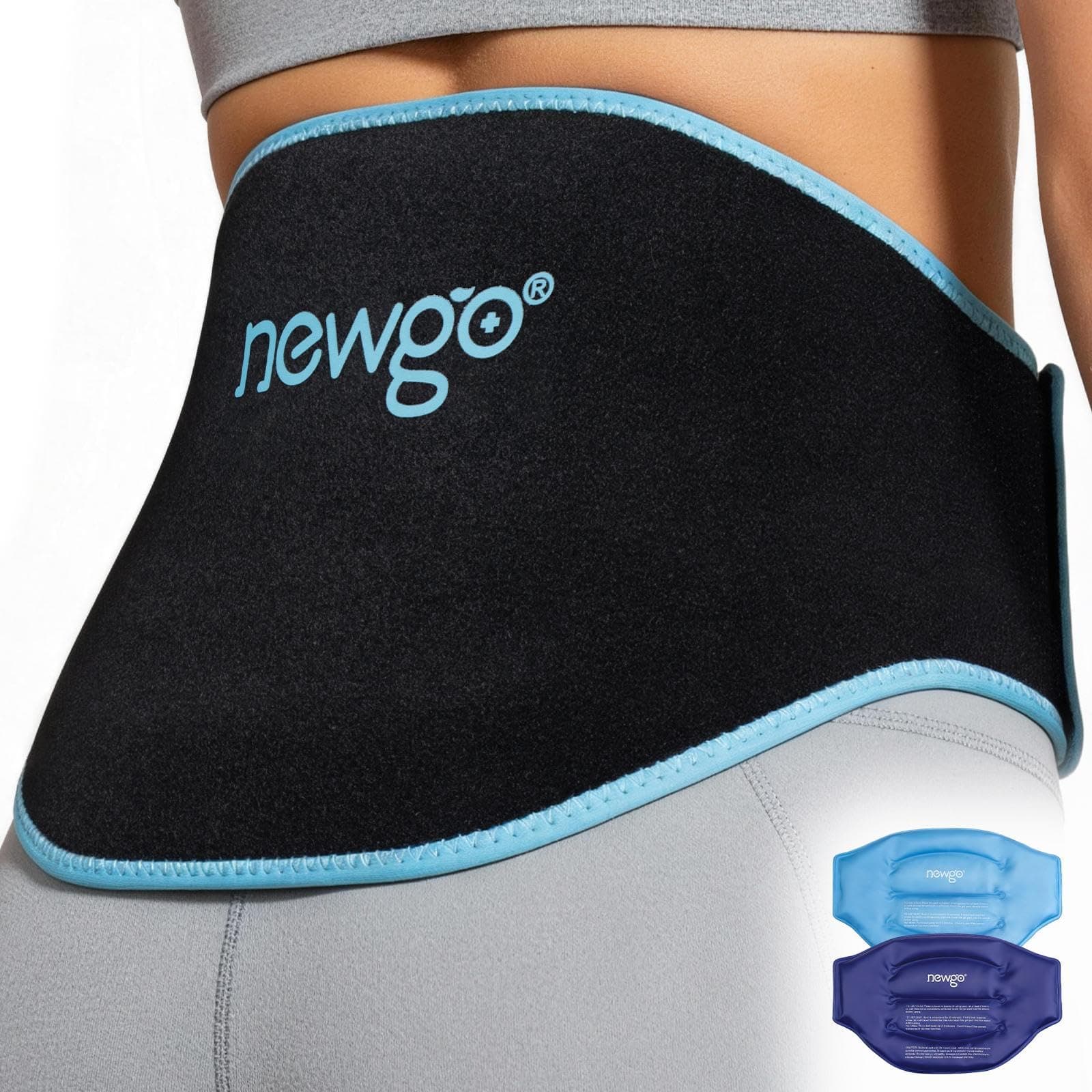 NEWGO Ice Pack for Back Pain Relief, 2 Pack Lower Back Ice Pack Gel Cold Pack Wrap for Sciatica Injuries, Back Pain Relief for Lumbar, Sciatica Nerve, Herniated Disc, Coccyx, Tailbone Pain - Black
