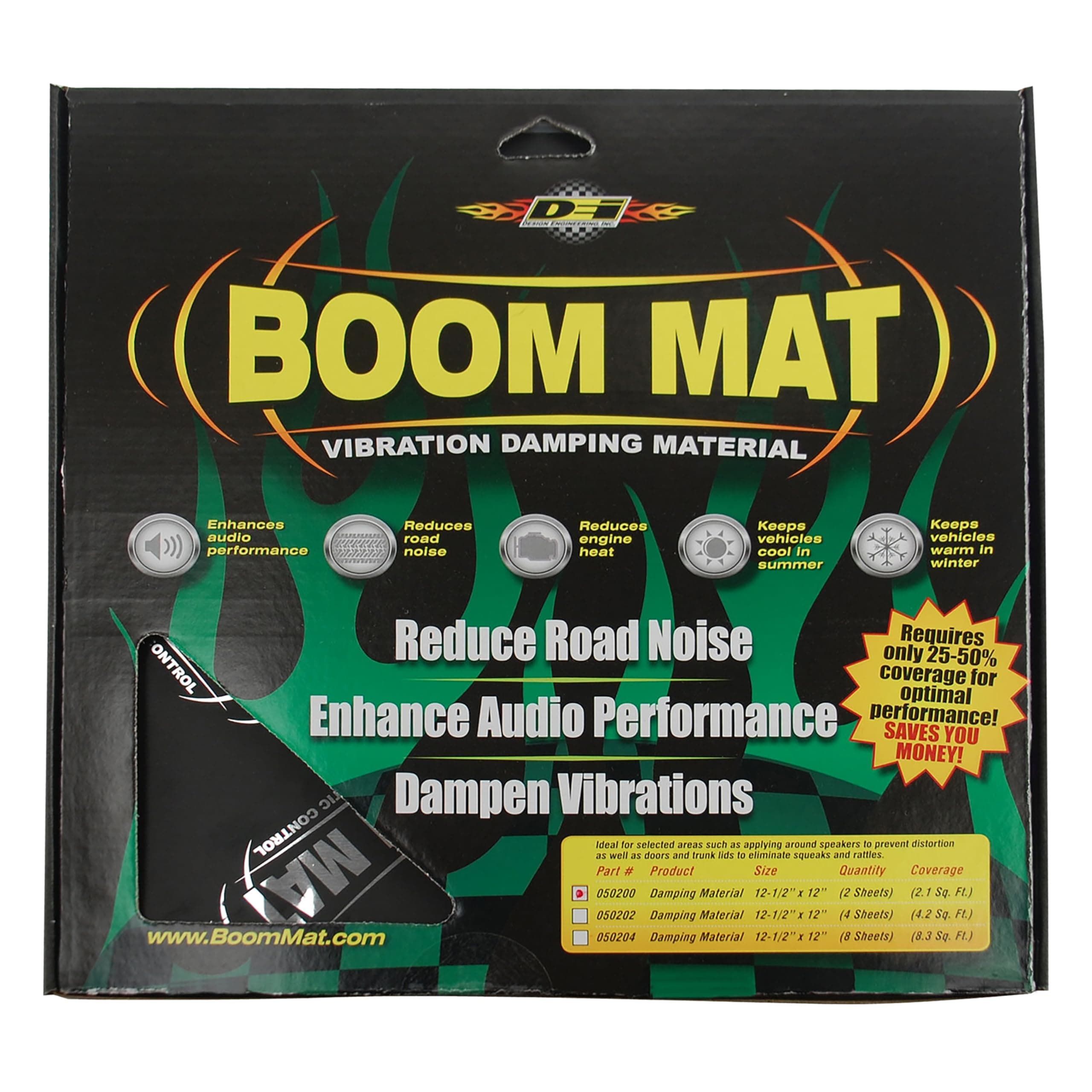 Design Engineering Boom Mat Sound Deadening Material with Adhesive Backing | 2mm 12" x 12.5" (Pack of 8)