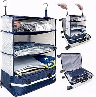 Grand Fusion Stow-N-Go Packing Organizer for Luggage, Portable Hanging Travel Shelves, Carry-On Closet, Hanging Packing Cubes, Collapsible Carry-On Organizer for Cruises & Hotels. Blue - XL