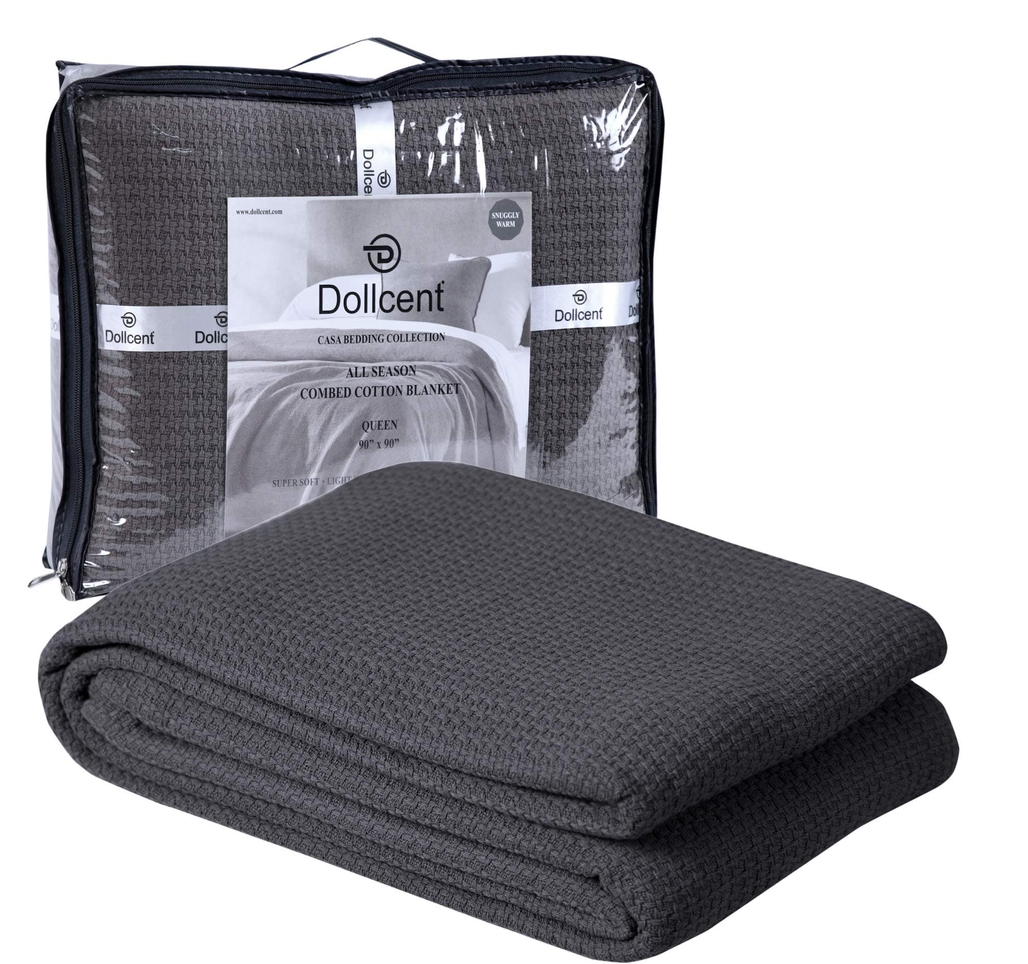 DOLLCENT 100% Cotton King Size Blanket for Bed, Premium Soft Combed Lightweight Blankets, Washed Breathable Cozy Bed Throw Blanket, Grey King Cotton Blankets for All Season: Grey (108"x90")