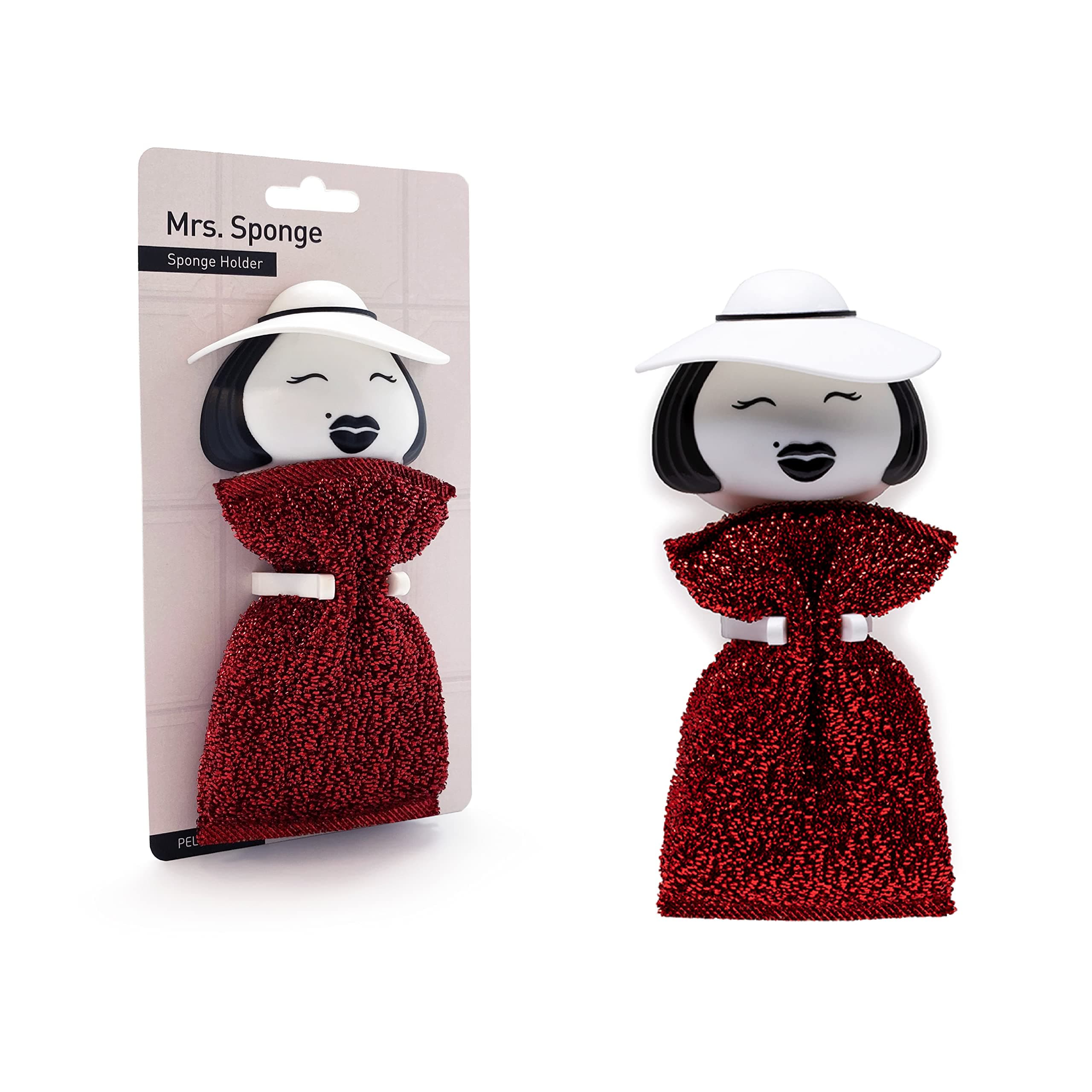 PELEG DESIGNMrs. Sponge Kitchen Sponge Holder - Plastic Dish Sponge Holder for Kitchen Sink, Dries All Types of Sponges - Kitchen Sink Organizer, Decor, and Unique Gift Idea - Sponge Included