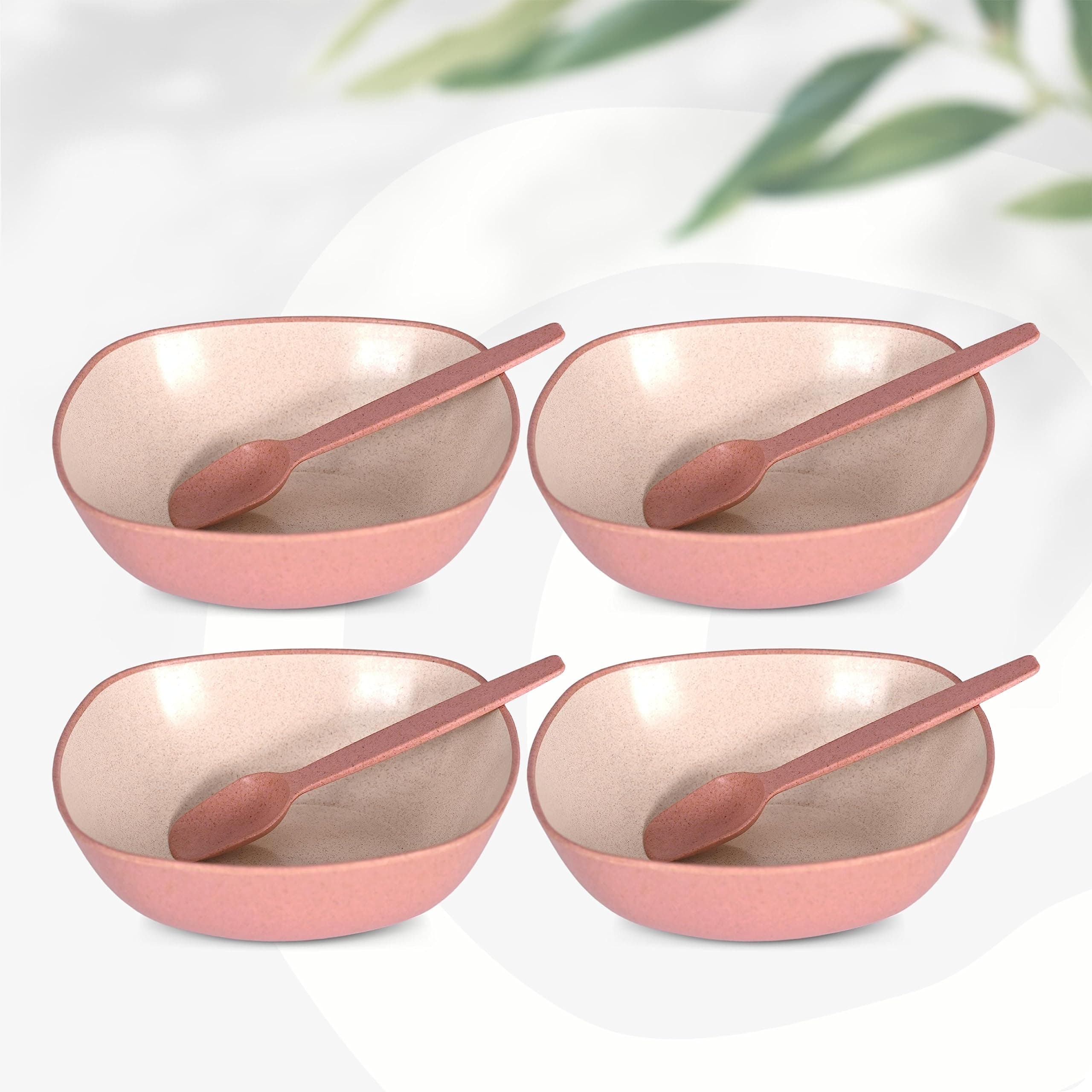 Eha Set of 4 Earth-Friendly Multipurpose Bowls for Kitchen | 500 ml | Made with Bamboo Fibers & Rice Husk | Microwave Safe Bowl | for Hot & Cold Serving Bowl Set | Innocent