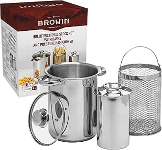 Stainless Steel Kit : 4L Pasta/Asparagus Pot + 1.5kg Ham Cooker 313515 | Press for Making Healthy Homemade Meats | Steamer Cooker with Basket and Lid