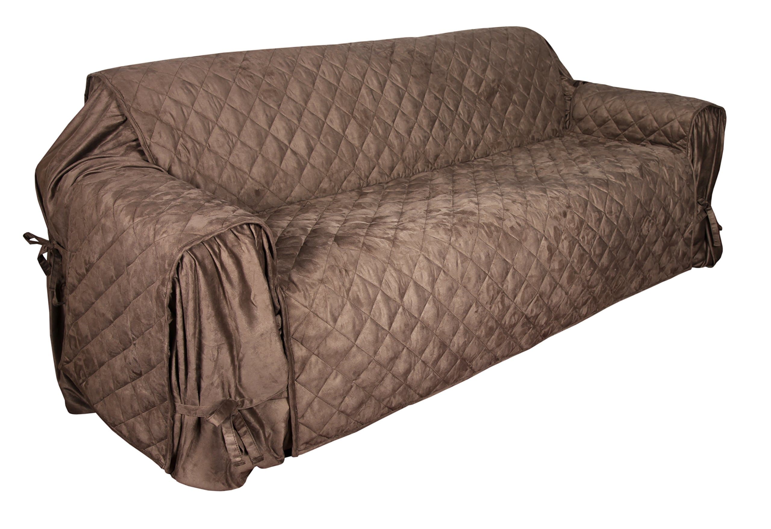 Floppy Ears Design Waterproof Full Coverage Faux Suede Microfiber Stay in Place Couch Protector Furniture Cover (Large Three Cushion Couch, Chocolate)