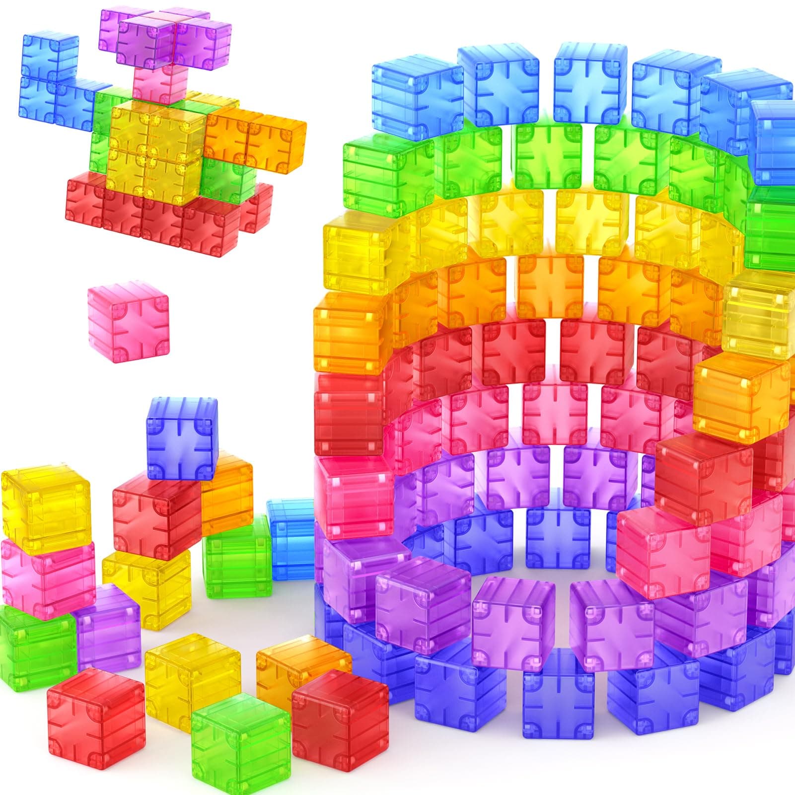 Magnetic Blocks - 52pcs Translucent Magnetic Cubes, Digit Building Blocks Magnet Toys for Kids, Rainbow STEM Creativity Toys 3+ Year Old Boys & Girls Toddlers Kids Christmas Birthday Gifts