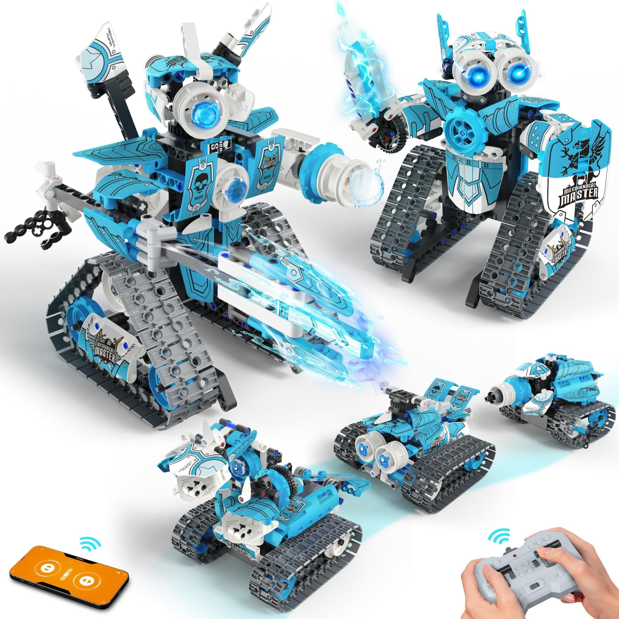 - 5 in 1 STEM RC Robot Building Kit, 408PCS APP & Remote Control Blocks DIY Engineering Robotics, Erector Science Set for Kids Age 6 7 8 9 10 11 12+, Educational Learn Toys Gift for Boys & Girls