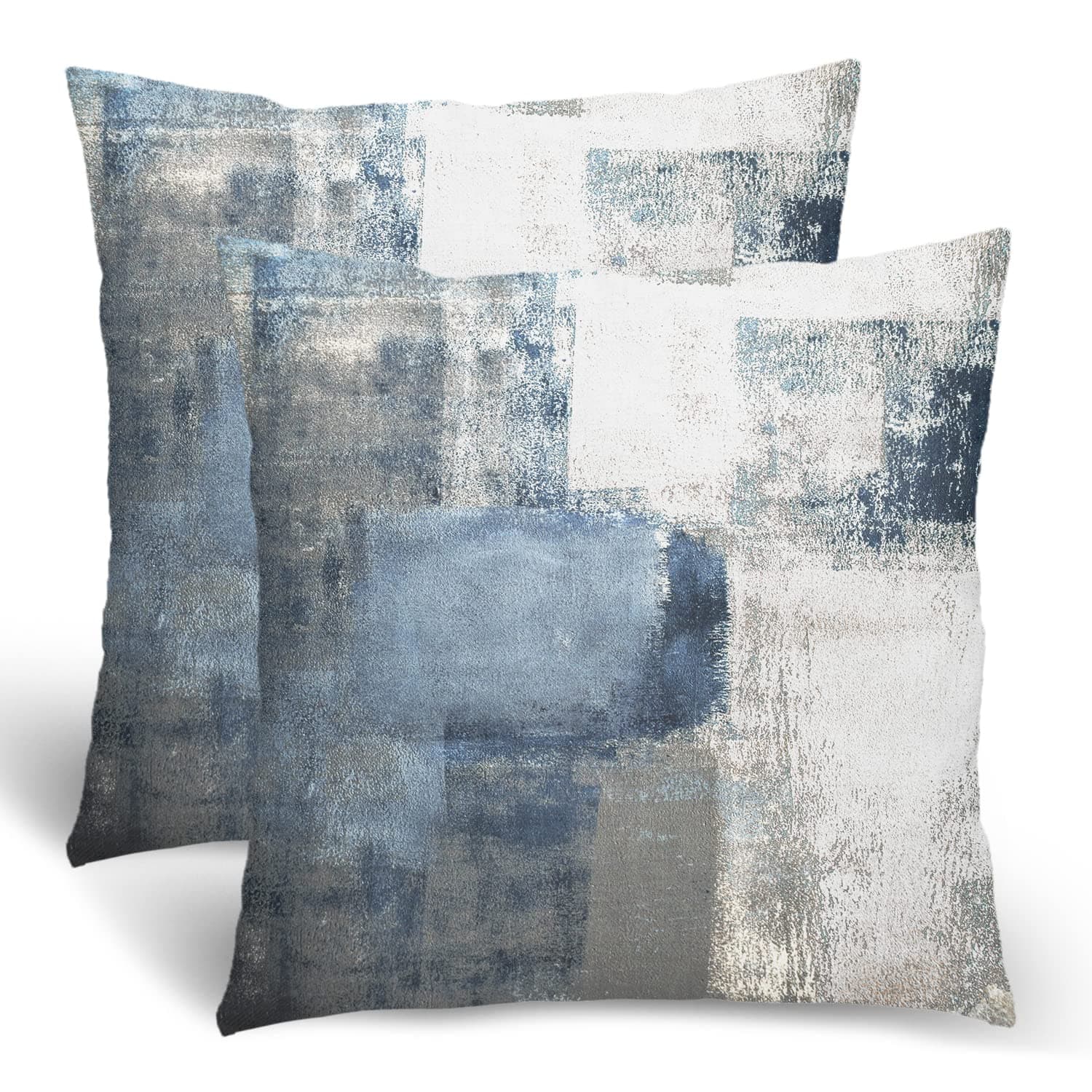 Navy Blue Grey Throw Pillows, Gray White Modern Abstract Art Painting Throw Pillows for Couch, Blue Pillow Covers 18x18 Inch 2 Pcs Square Cushion Cover Gift for Couch Sofa