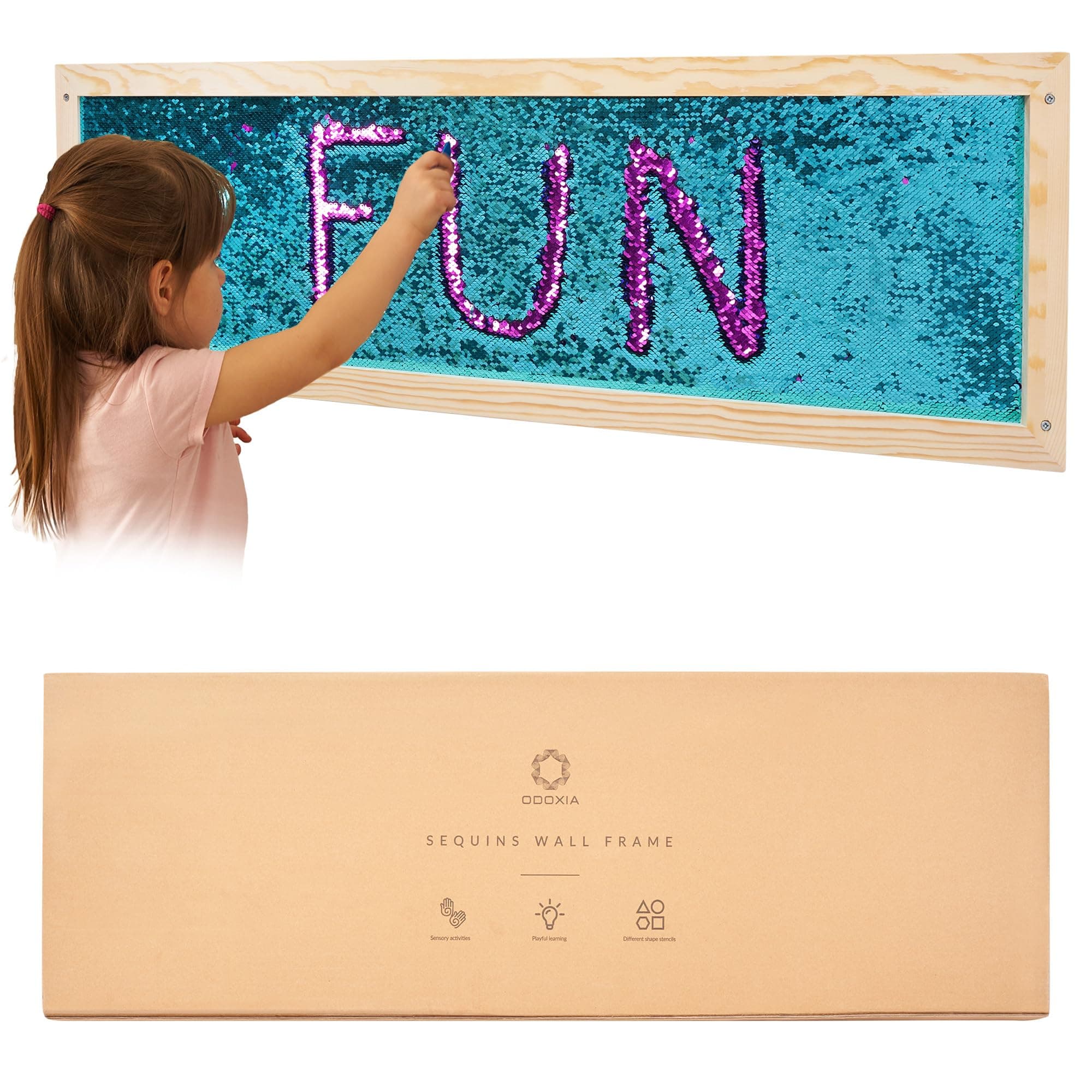 ODOXIA Sequin Sensory Wall Frame | Sensory Wall Sequin Flip Fabric for Kids | Daycare and School And Room Board