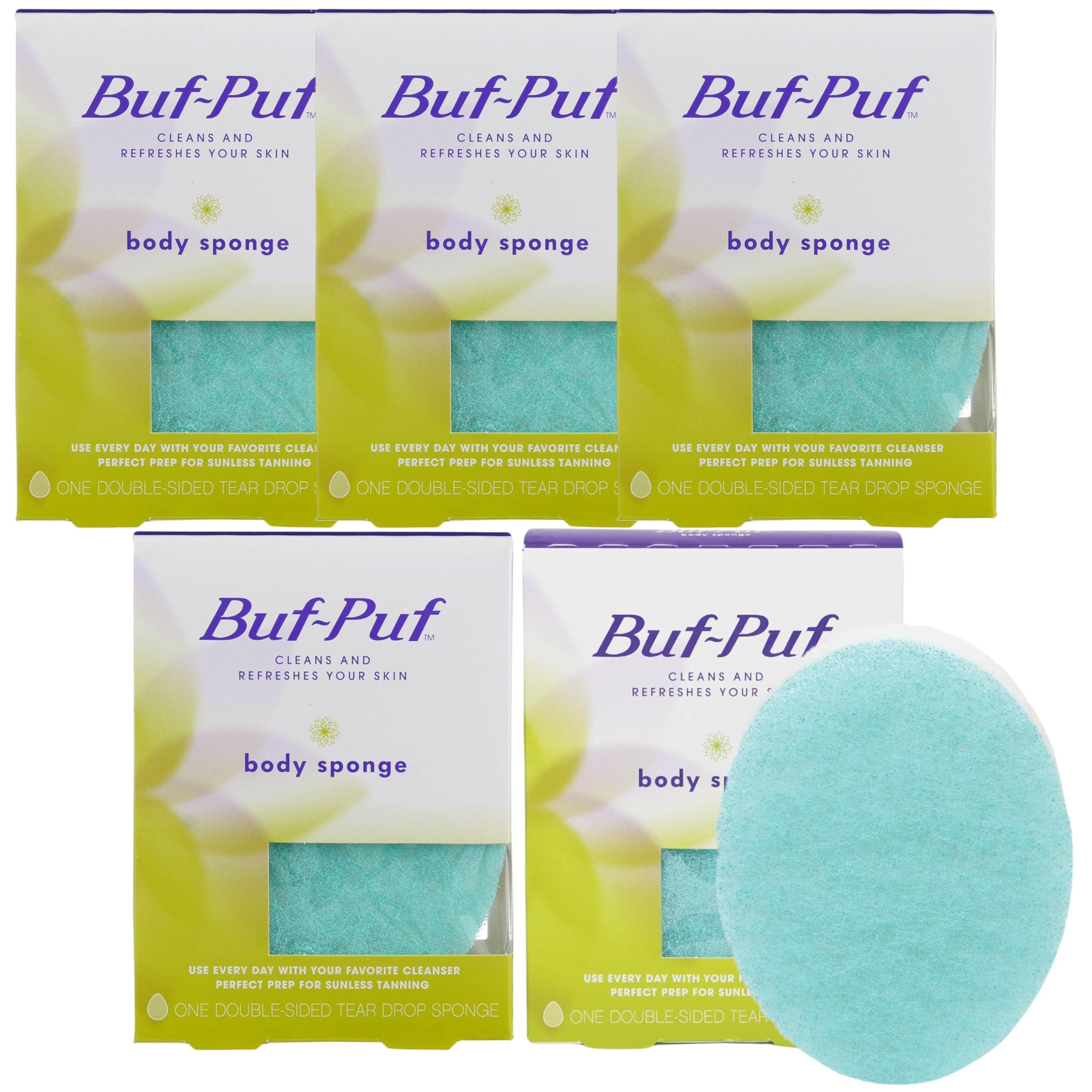 Buf, Puf Double, Sided Body Sponge (Quantity of 5)