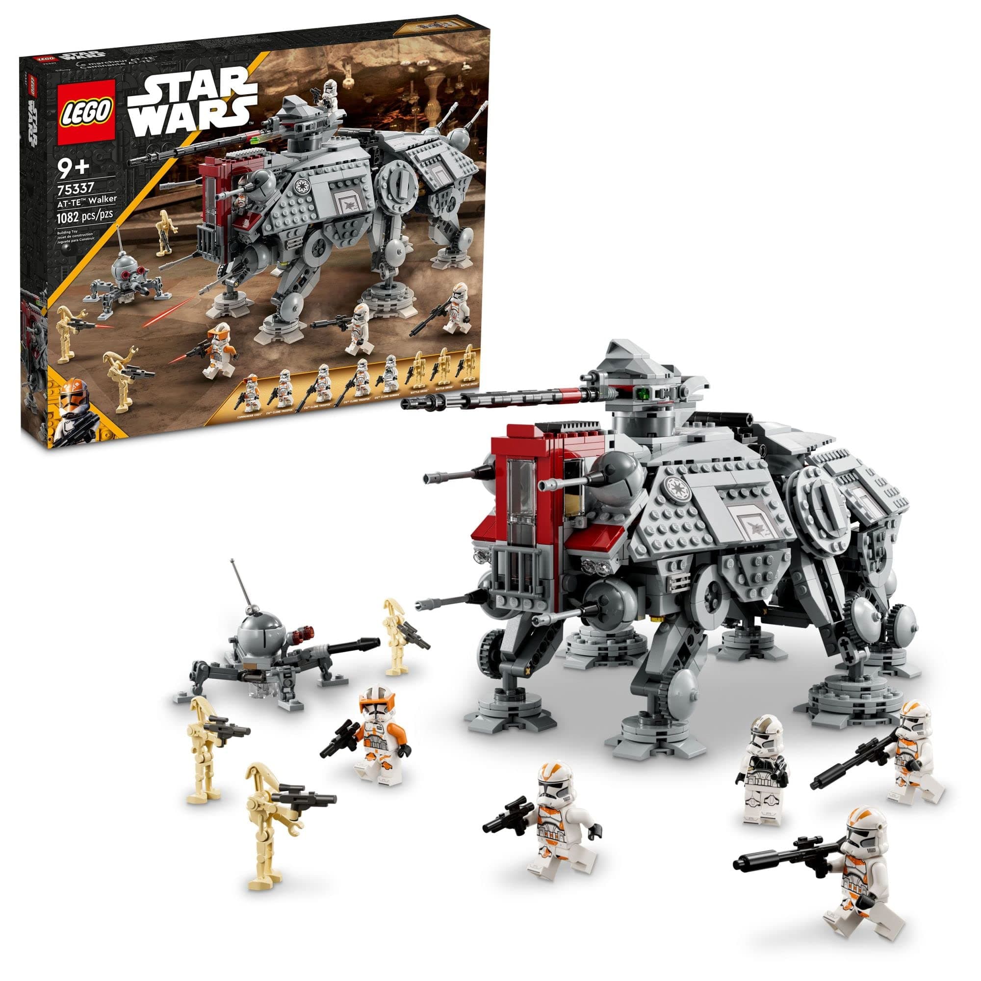 Star Wars at-TE Walker 75337 Poseable Toy, Revenge of The Sith Set, Gift for Kids with 3 212th Clone Troopers, Dwarf Spider & Battle Droid Figures