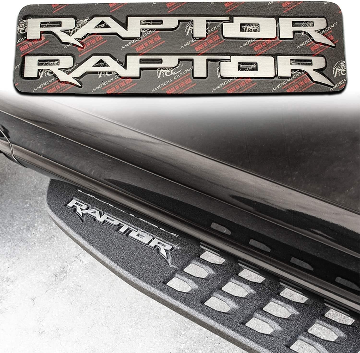2017-2020 Ford Raptor Raptor Running Board Emblems, Brushed Stainless Steel | Precision Fit | Easy Install — Made in USA by American Car Craft