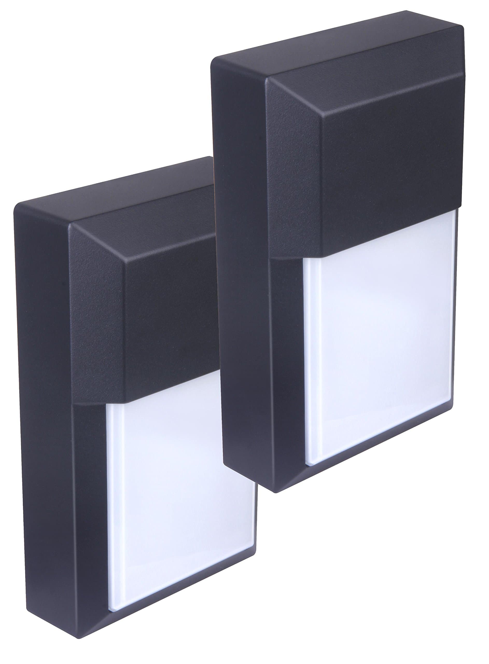 LIT-PaTH Outdoor LED Wall Lantern, Wall Sconce as Porch Lighting Fixture, 12W 1000 Lumens, Aluminum Housing Plus PC, 5000K Black Finish, 2-Pack