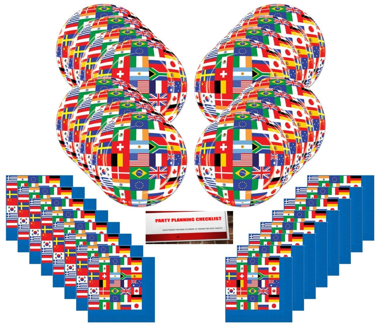 International World Flags Party Supplies Bundle Pack for 16 (Plus Party Planning Checklist by Mikes Super Store)