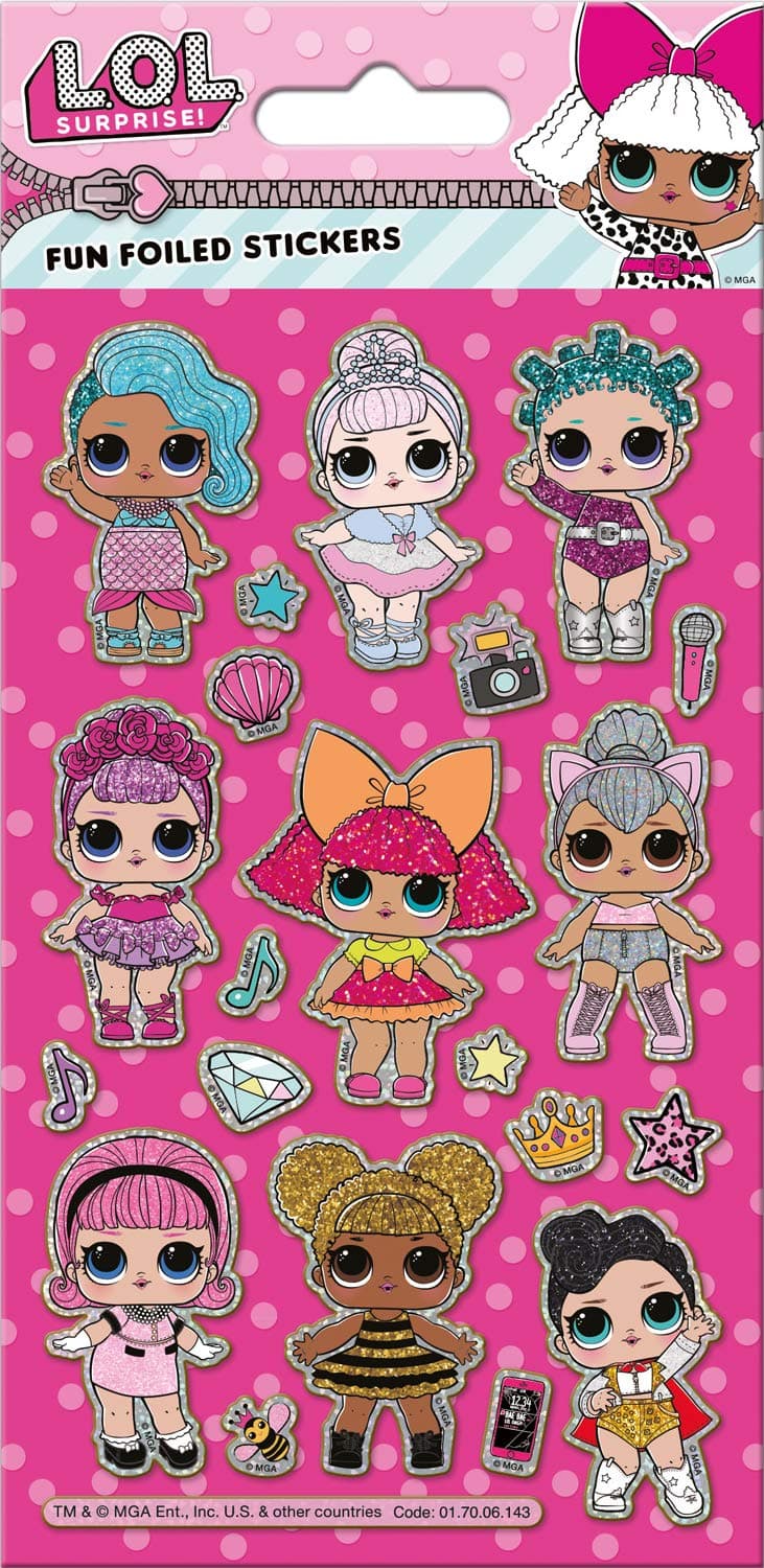 Paper Projects 01.70.06.143 Character Foil L.O.L. Surprise Sparkly Reusable Stickers, 19.5cm x 9.5cm