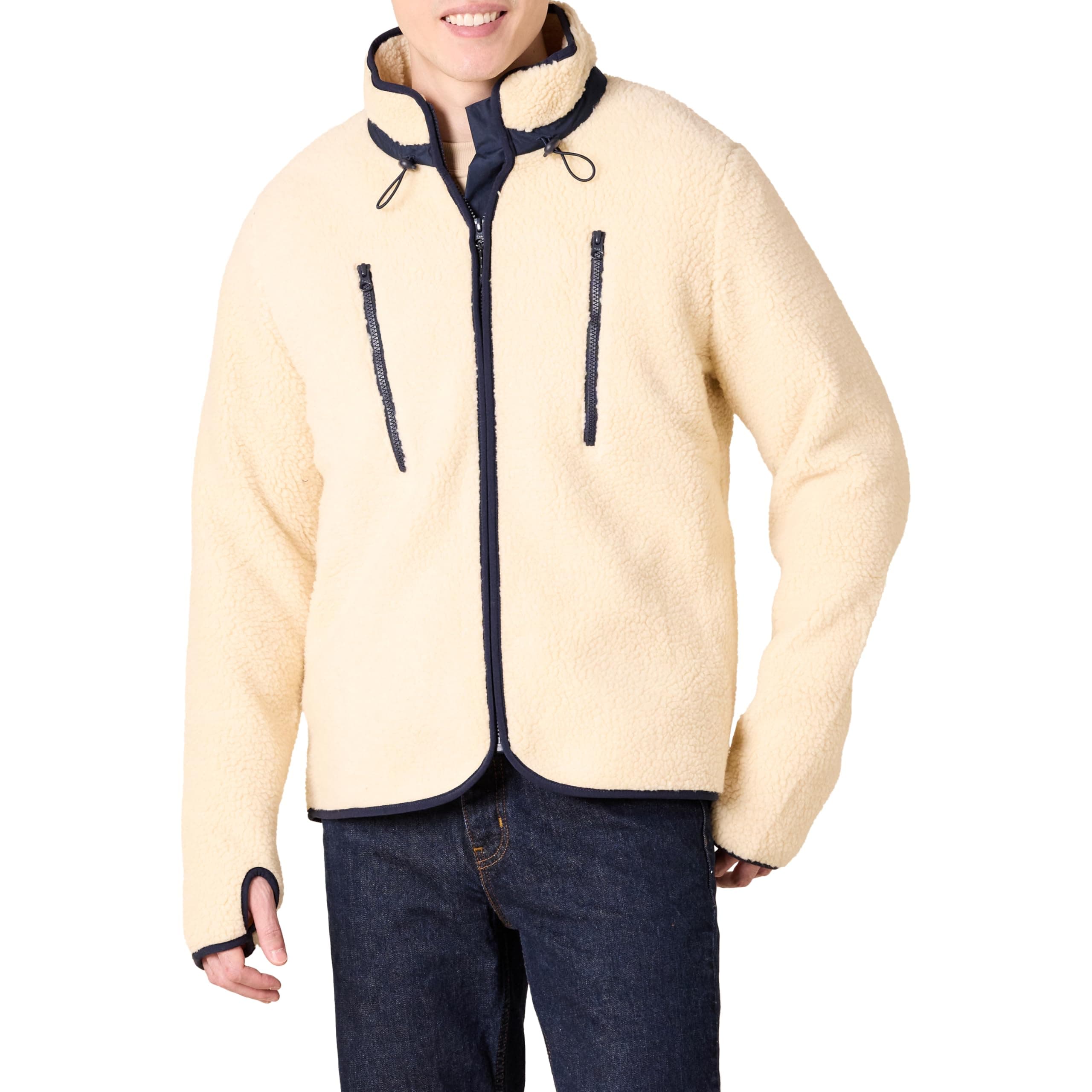 Amazon Essentials Men's Teddy Fleece Full-Zip Mock Neck Jacket with Chest Pockets