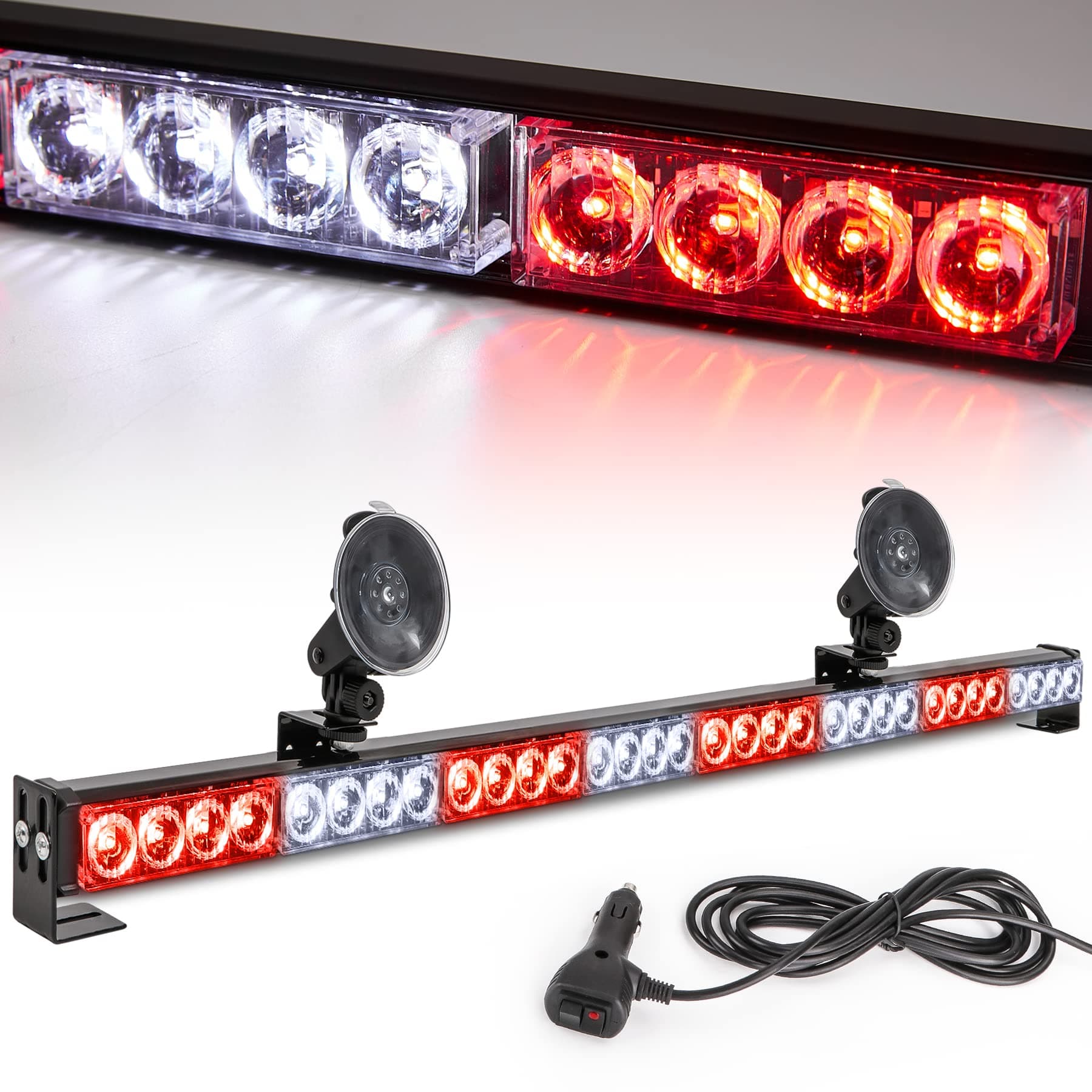 Led Strobe Light Bar 35.5 IN 13 Flash Patterns 32 Led Warning Lights Emergency Traffic Advisor Directional Hazard Warning Flashing Safety Light Bar with Cigar Lighter(35.5 Inch, Red/White)