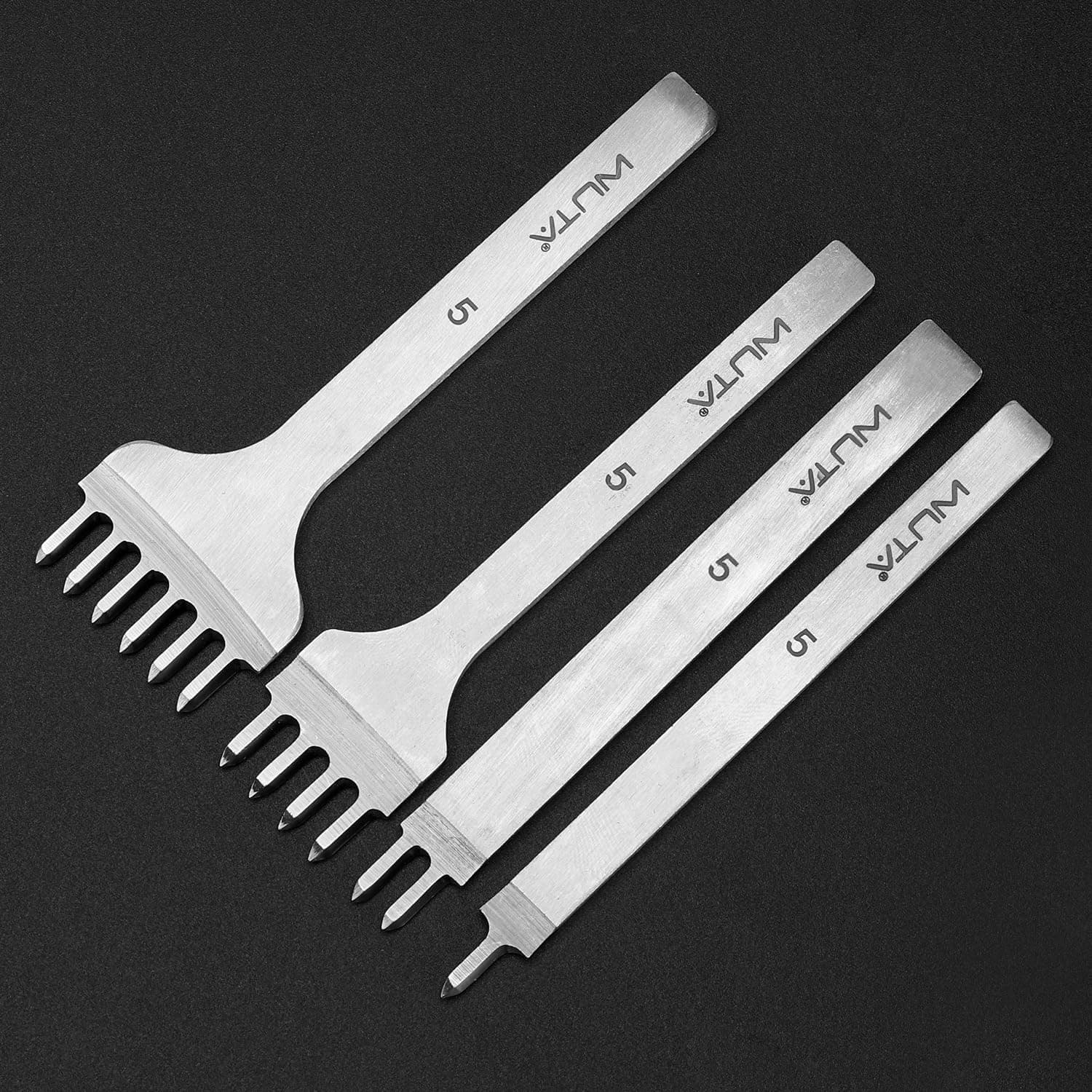 WUTA Leather Hole Punch Tool 2nd Gen Silver Pricking Iron Hole Punche Prong Tooth Lacing Diamond Stitching Chisel Set for DIY Leather Craft Kits (5mm 1/2/4/6)