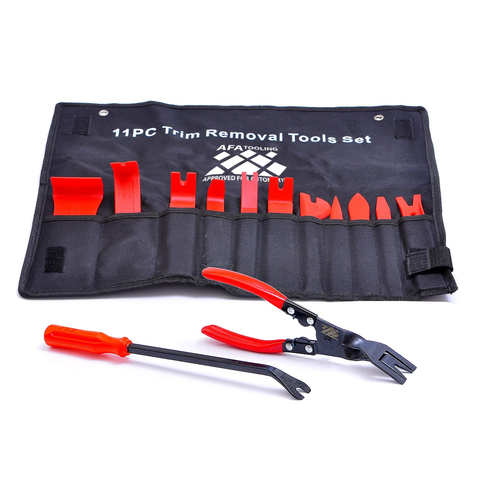 AFA Tooling [13 Pcs] Auto Upholstery Tools - Strong Nylon Won't Break Like ABS - Bonus Clip Pliers & Fastener Remover