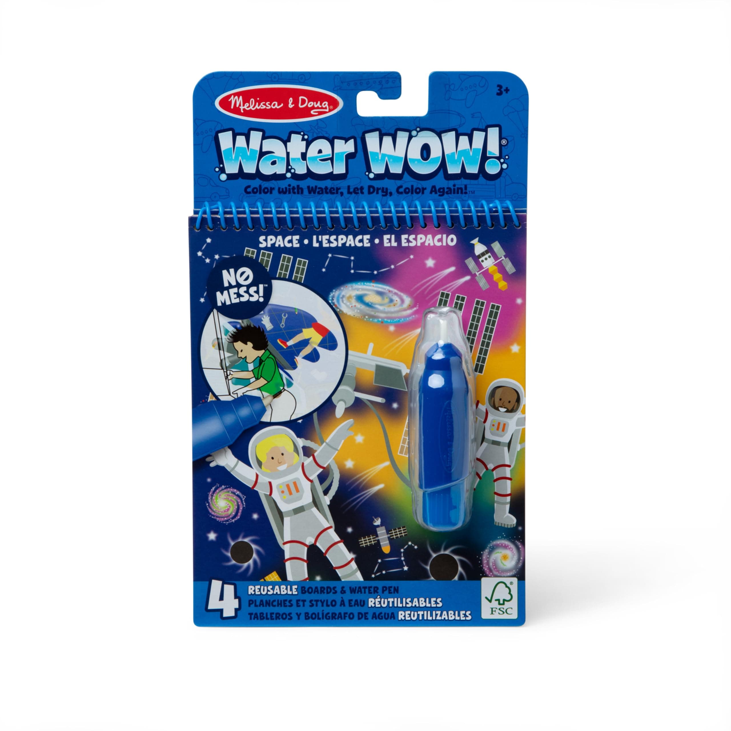 Water Wow – Space – Reusable Water-Reveal Activity Pad with Refillable Pen – 4 Color Pages with Hidden Space Scenes – Mess-Free Creative Fun for Kids Ages 3+ | MD30178