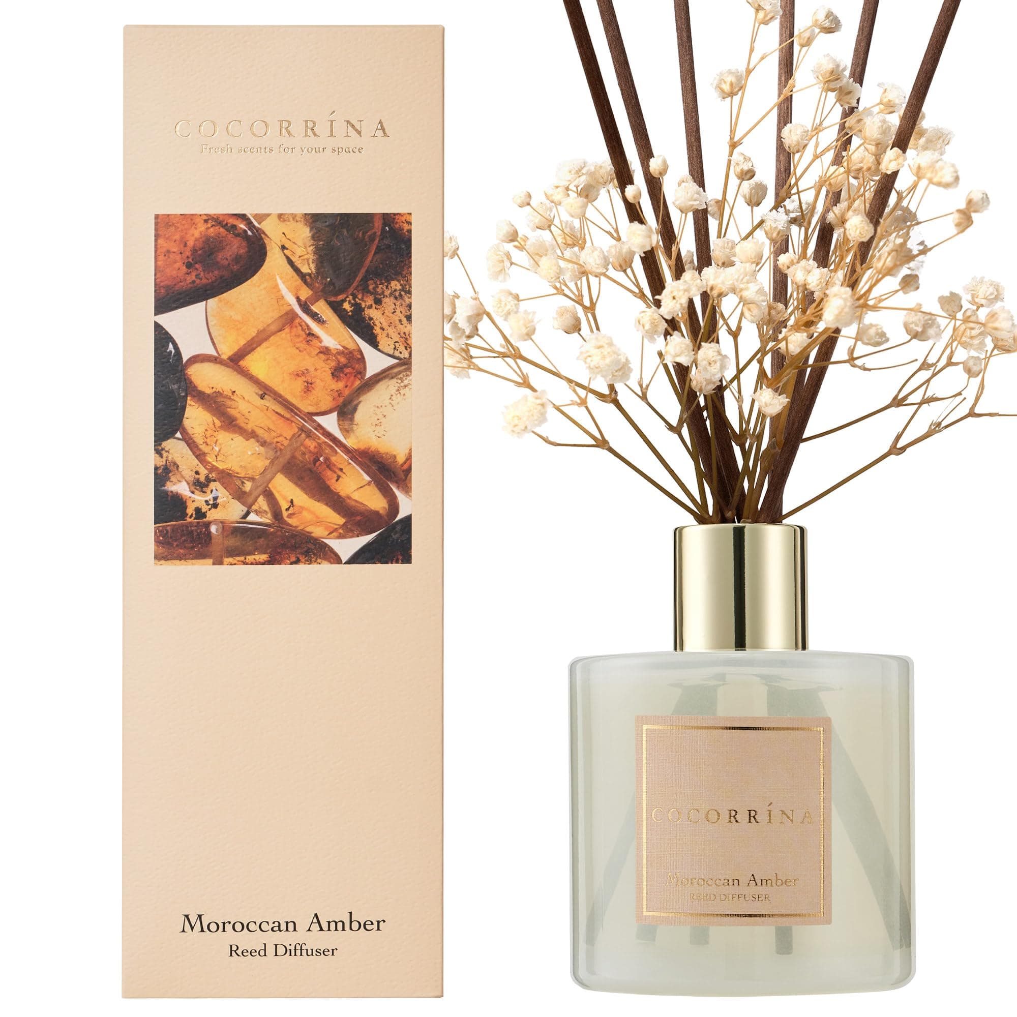 Cocorrína Reed Diffuser Sets - 200ml Moroccan Amber Diffuser with 8 Sticks Home Fragrance for Bedroom Bathroom Living Room, Home & Office Decor