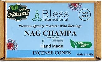 Bless-International Nag Champa 100%-Natural-Incense-Cones Handmade-Hand-Dipped Organic-Chemicals-Free for-Purification-Relaxation-Positivity-Yoga-Meditation The-Best-scents (20 Count)