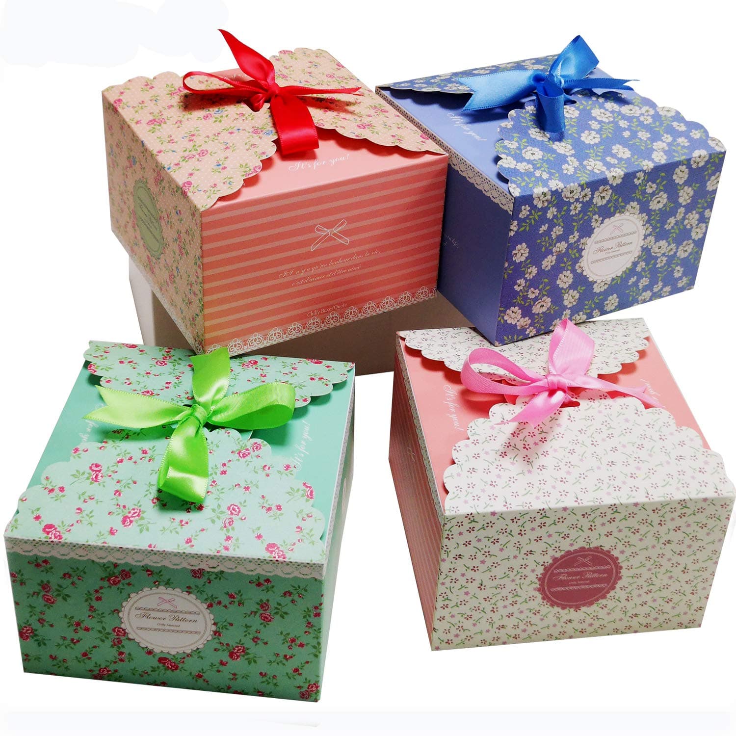 Gift Treat Boxes 20 Pack Gift Boxes with Ribbons for Cake, Cookies, Goodies, Candy, Handmade Bath Bombs Shower Soaps for Party, Christmas, Birthdays, Weddings (Flower Patterned)