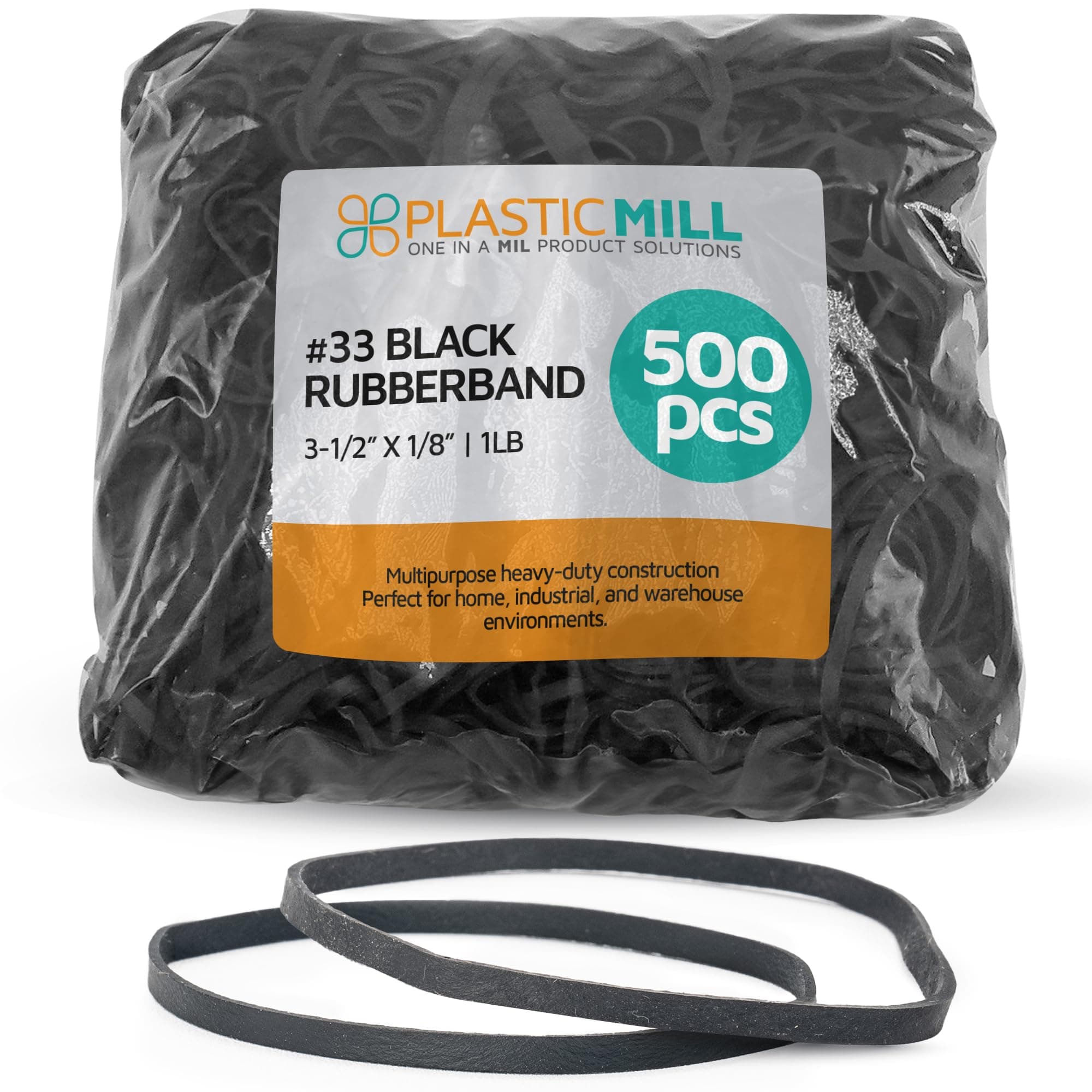 Black Rubber Bands Size 33 (3 1/2" x 1/8") - #33 Rubber Bands Office Supplies - Strong, Elastic Bands for Crafts, Balloon Garland, Cash, File Folders (500-Pack)