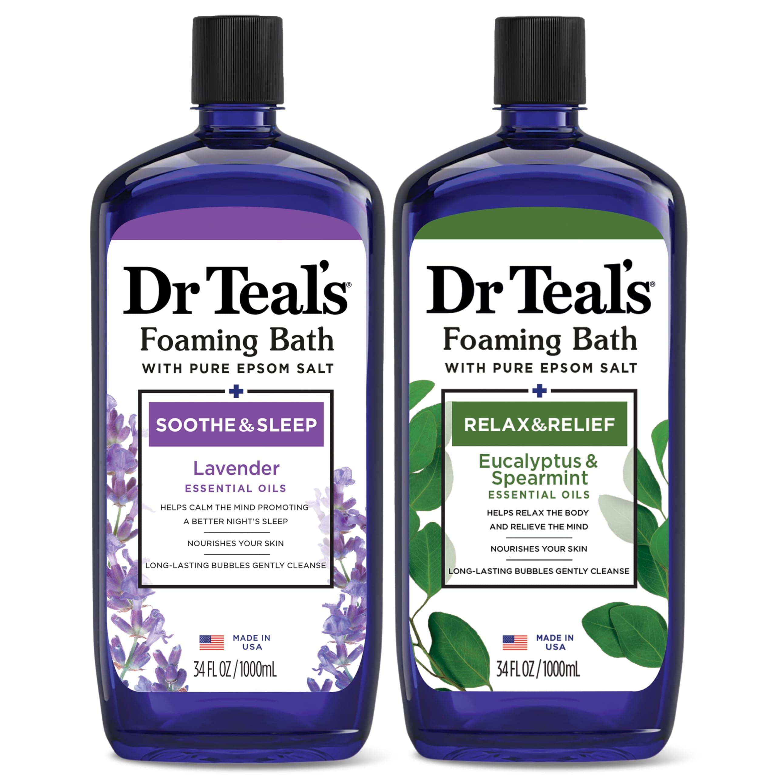 Dr Teal's Foaming Bath with Pure Epsom Salt, Lavender & Eucalyptus, 34 fl oz (Pack of 2)