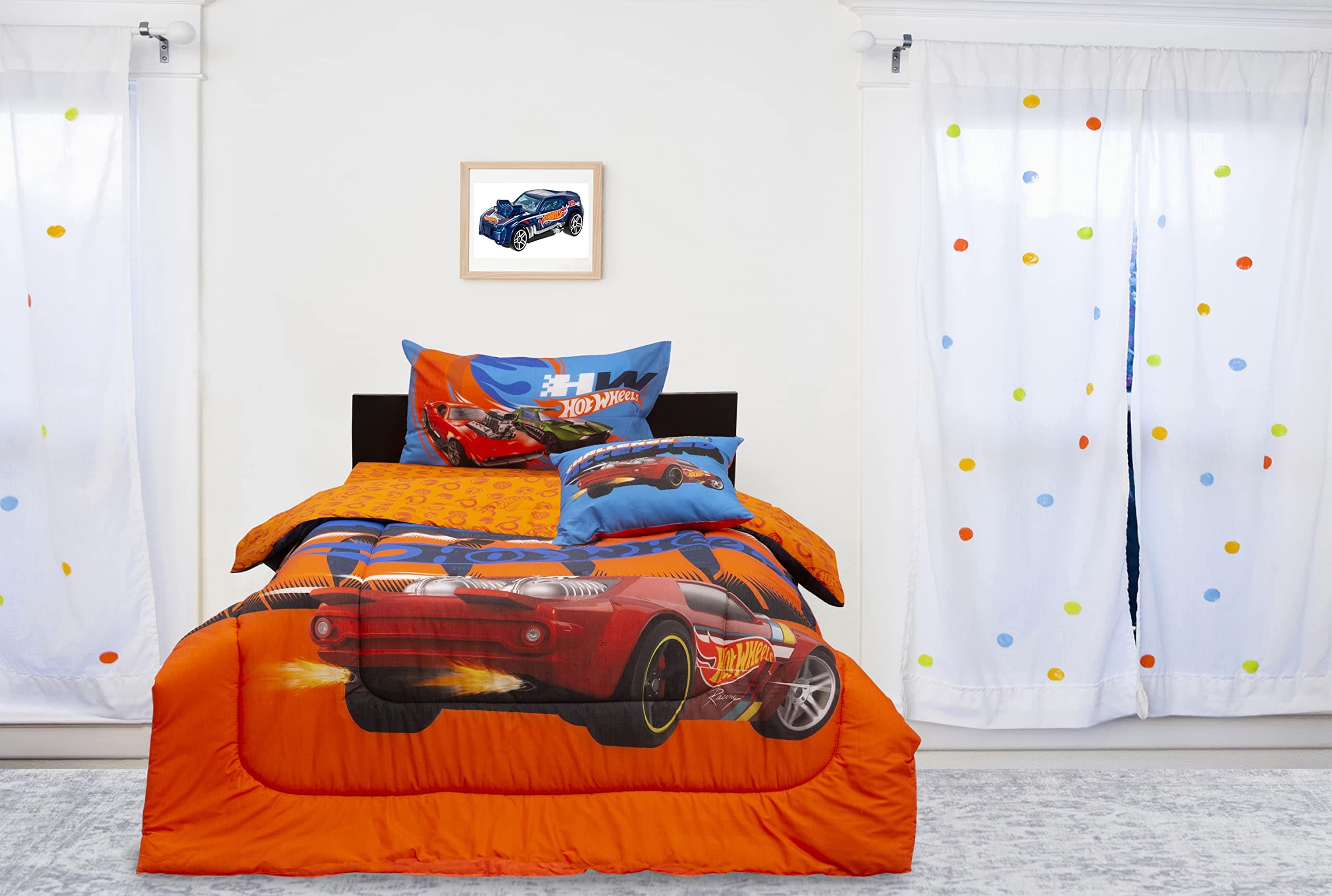 Kidz Klub Hot Wheel Comforter Single 3 pcs set Fabric: Front 160TC 100% Cotton Reversible Single Comforter - Orange, DY_HW_C_S2, Twin