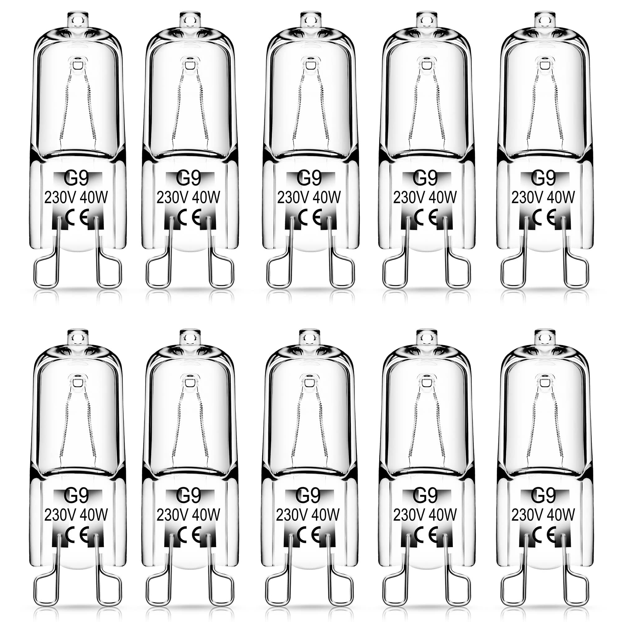 G9 Halogen Light Bulbs, 40W Clear Capsule Halogen Lamps Dimmable, Warm White 3000K, No Strobe, No Flicker, 360° Viewing Angle, 10 Pcs