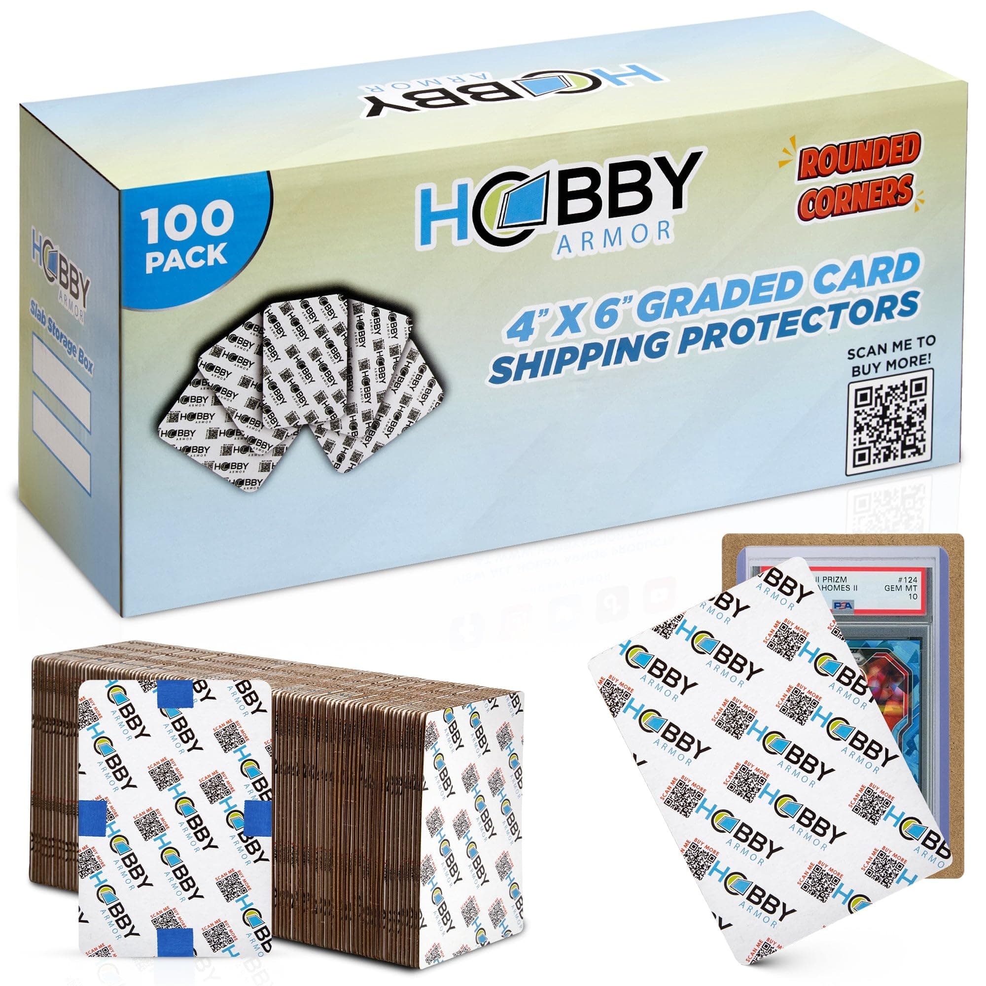 100 Pack Graded Trading Card Shipping Protector by Hobby Armor, 4" x 6" with Rounded Corners, Vibrant Multi-Color Card Protector to Guard Cards From Dings, Premium Cardboard Slab Shipping Supplies