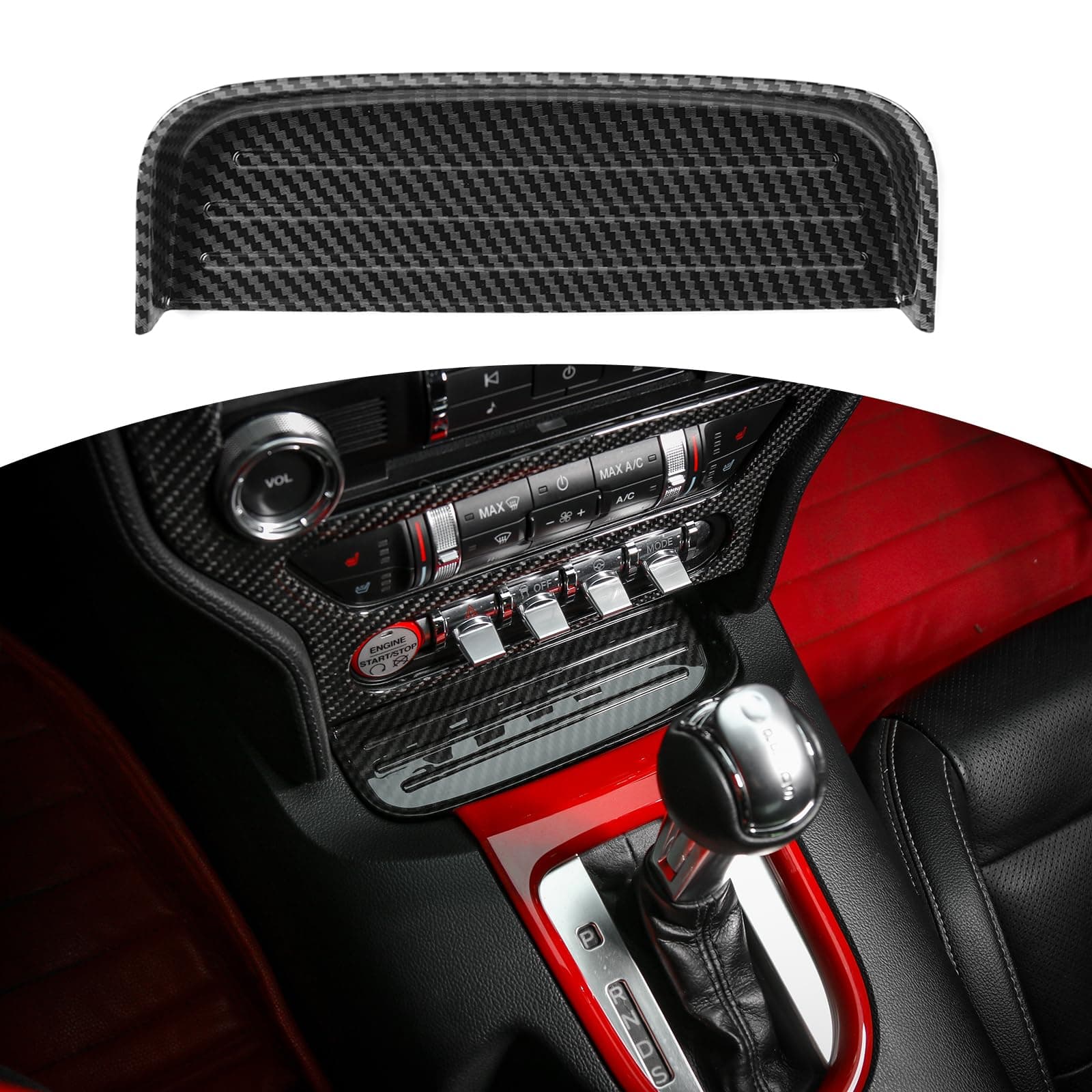 RT-TCZ Gear Shift Storage Organizer Bin Trim Cover ABS Interior Accessories for Ford Mustang 2015-2021 UP Carbon Fiber