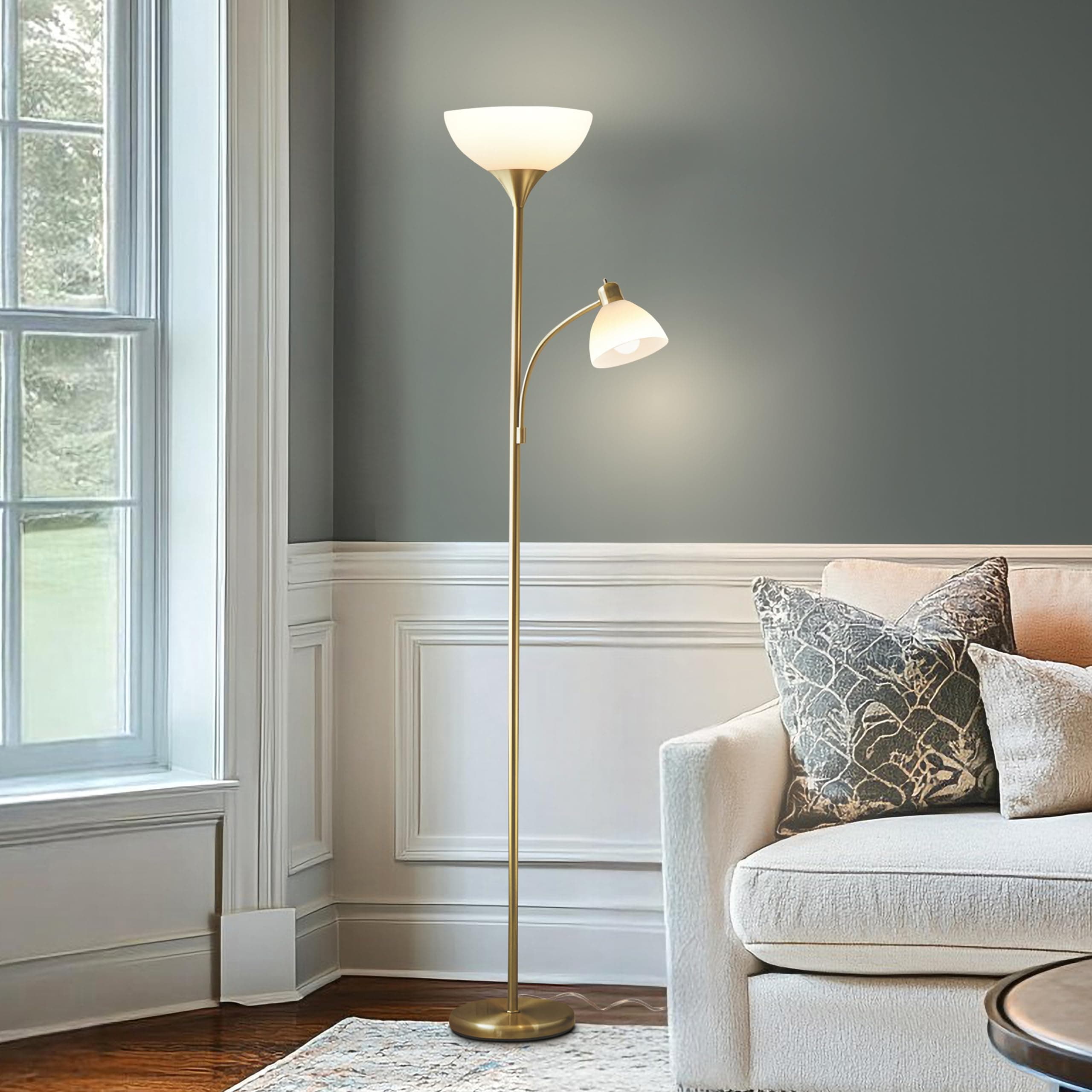 Brightech Sky Dome Plus - Super Bright LED Flashlight & Reading Floor Lamp - Dimmable Modern Floor Lamp for Office Living Room - High Mother Daughter Lights for Bedroom Lighting - Gold Brass