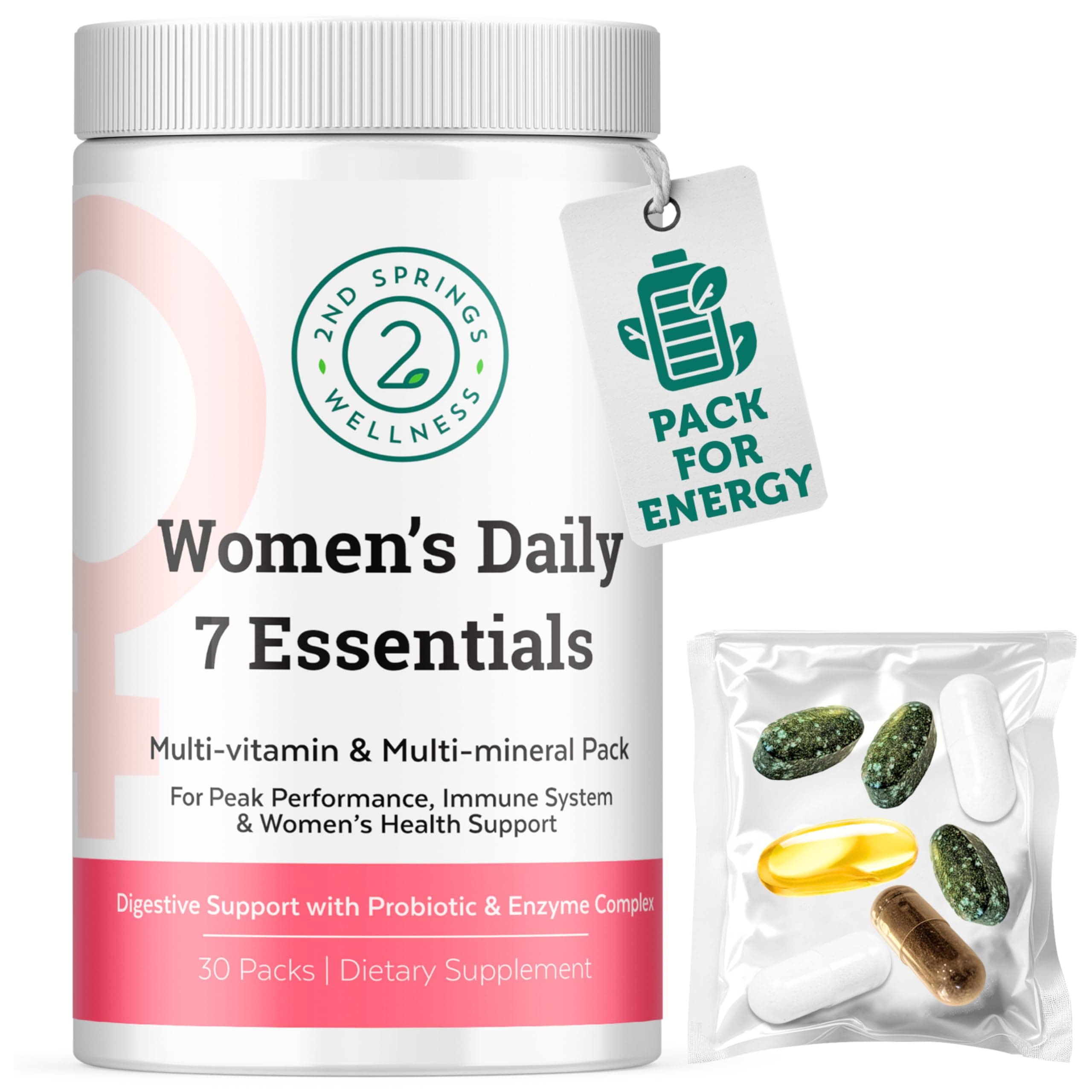 Daily 7 Essentials Women's Vitamin Pack -7 Pack Complete Women's Multivitamin Packet with Energy, Metabolism, Immune System, Female Health Support with Probiotics, More