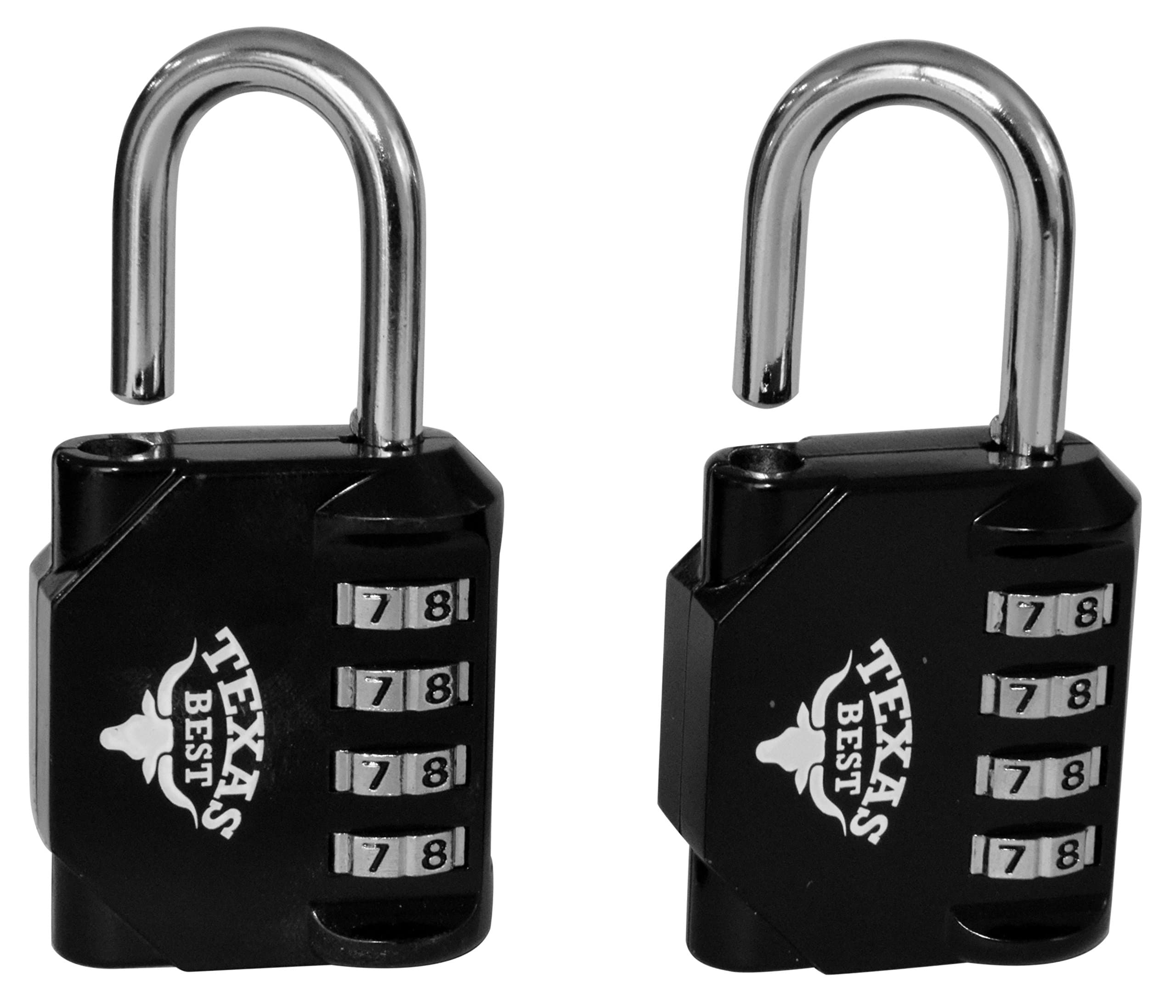 Texas Best 4 Digit Combination Padlock (Over 10,000 Different Combinations) for Gym & Sports Lockers, School, Fence, Toolbox, Case, Hasp Storage | Pack of 2 Units (Black Color) (Model 2)
