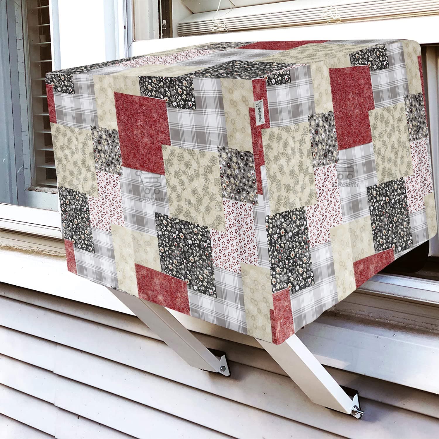 E-Retailer® Waterproof and Dustproof PVC Window Ac Cover Suitable for 1.5 Ton & 2 Ton (Color-Floral Multi, Size-26x21.5x21.5 Inches)