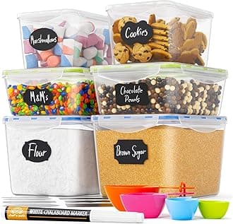Chefââ‚¬â„¢s Path Large Food Storage Containers - Great for Flour, Sugar, Baking Supplies - BEST Airtight Kitchen & Pantry Bulk Food Storage - BPA Free - 6 PC Set & 8 FREE Chalkboard Labels & Pen