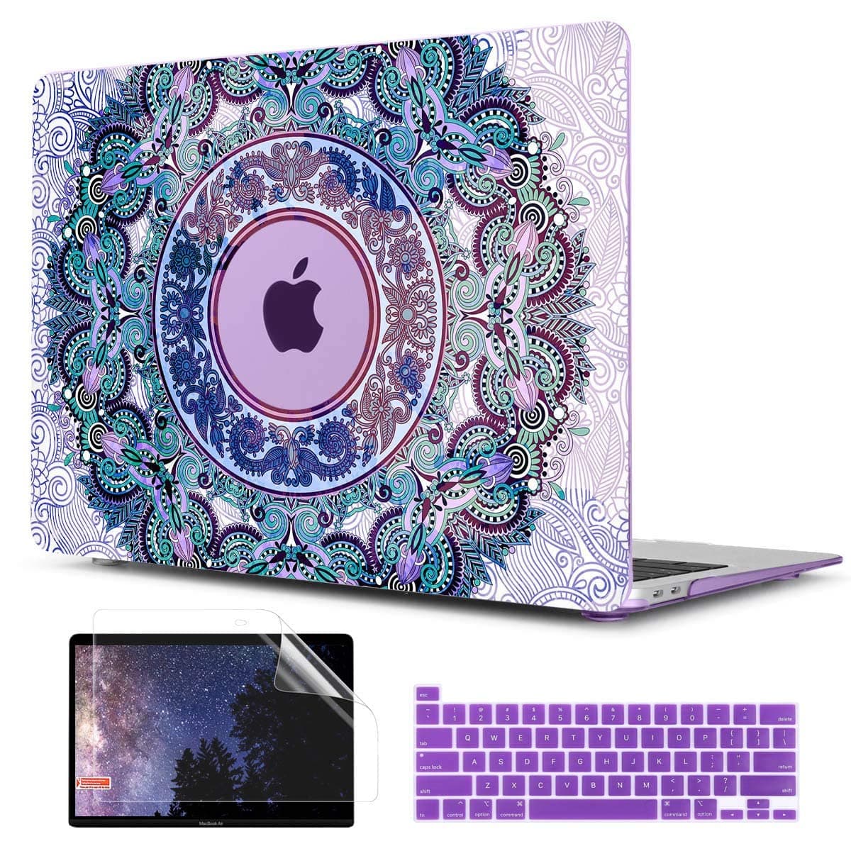 TwoL Purple Mandala Hard Shell Case Keyboard Skin Screen Protector for New MacBook Pro 13 inch 2020 Model A2251 A2289 A2338 M1, A2251/A2289
