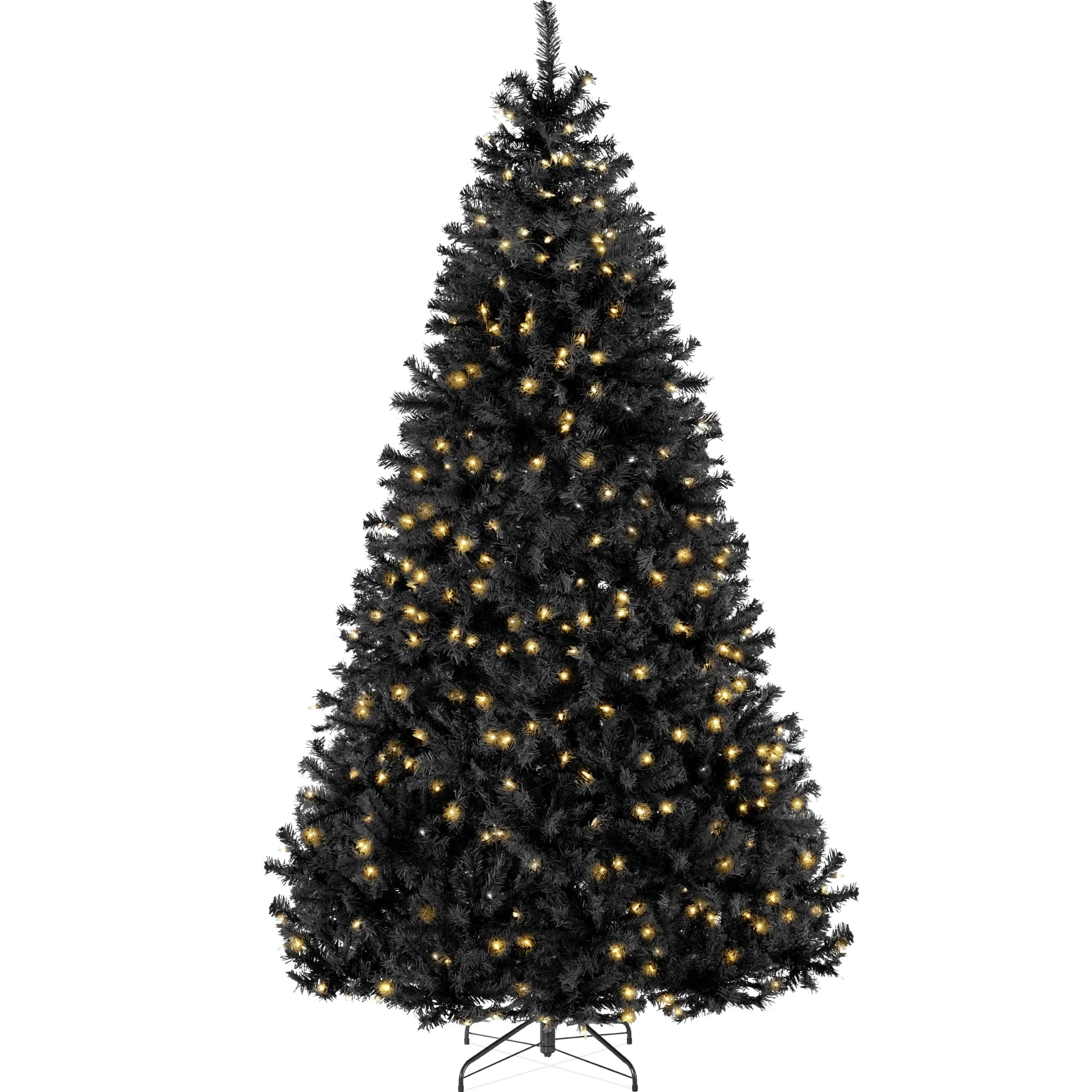 6ft Pre-Lit Black Christmas Tree, Full Artificial Holiday Decoration for Home, Office, Party Decoration w/ 947 Branch Tips, 250 Lights, Metal Hinges, Foldable Base
