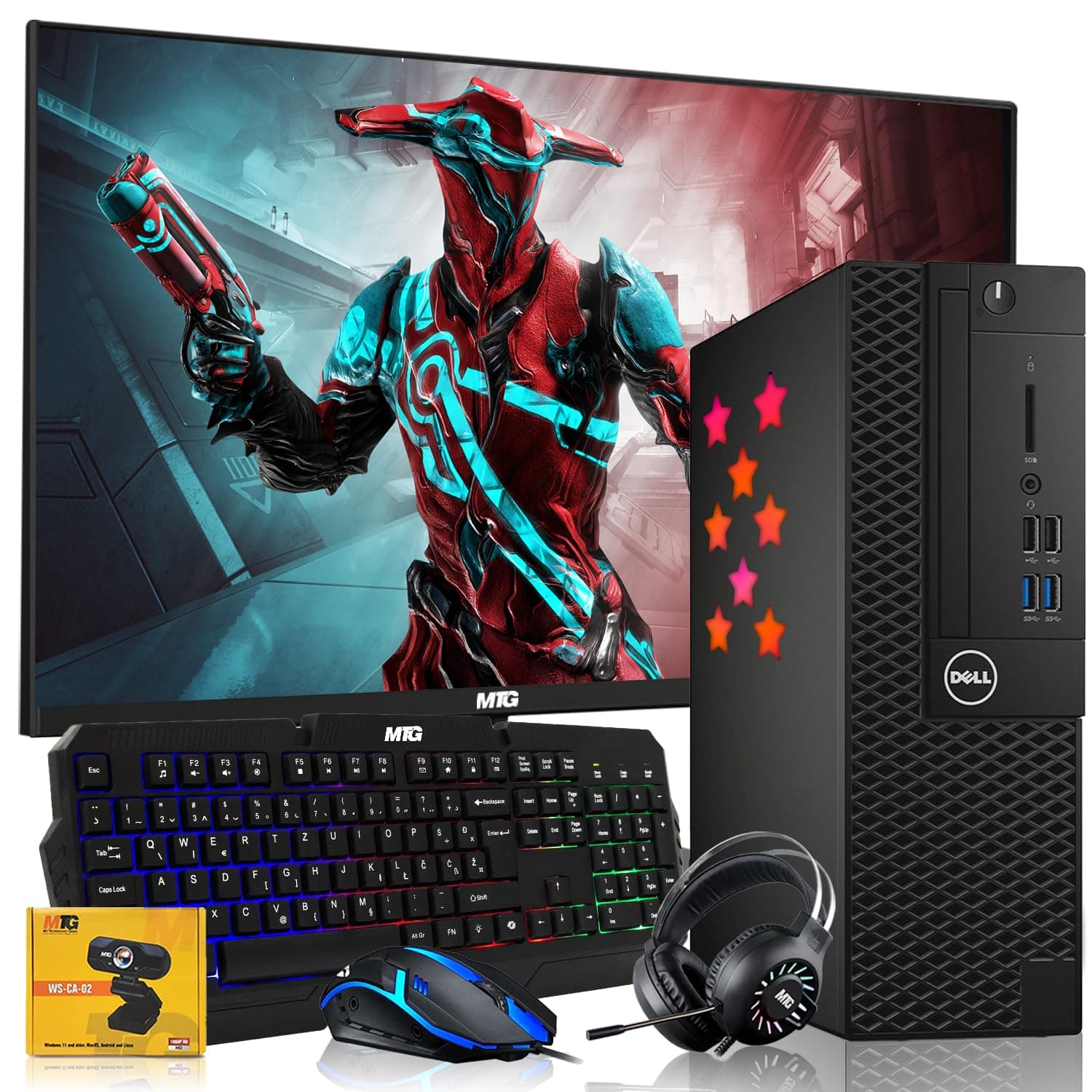 Dell Desktop PC Gaming Bundle - Core i7, 16GB RAM, 512GB SSD, 24-inch Monitor, AMD RX 550, RGB Keyboard with AI-Enabled Copilot Key, Mouse, RGB Headphone, Webcam, Wi-Fi, Win 11 Home (Renewed)
