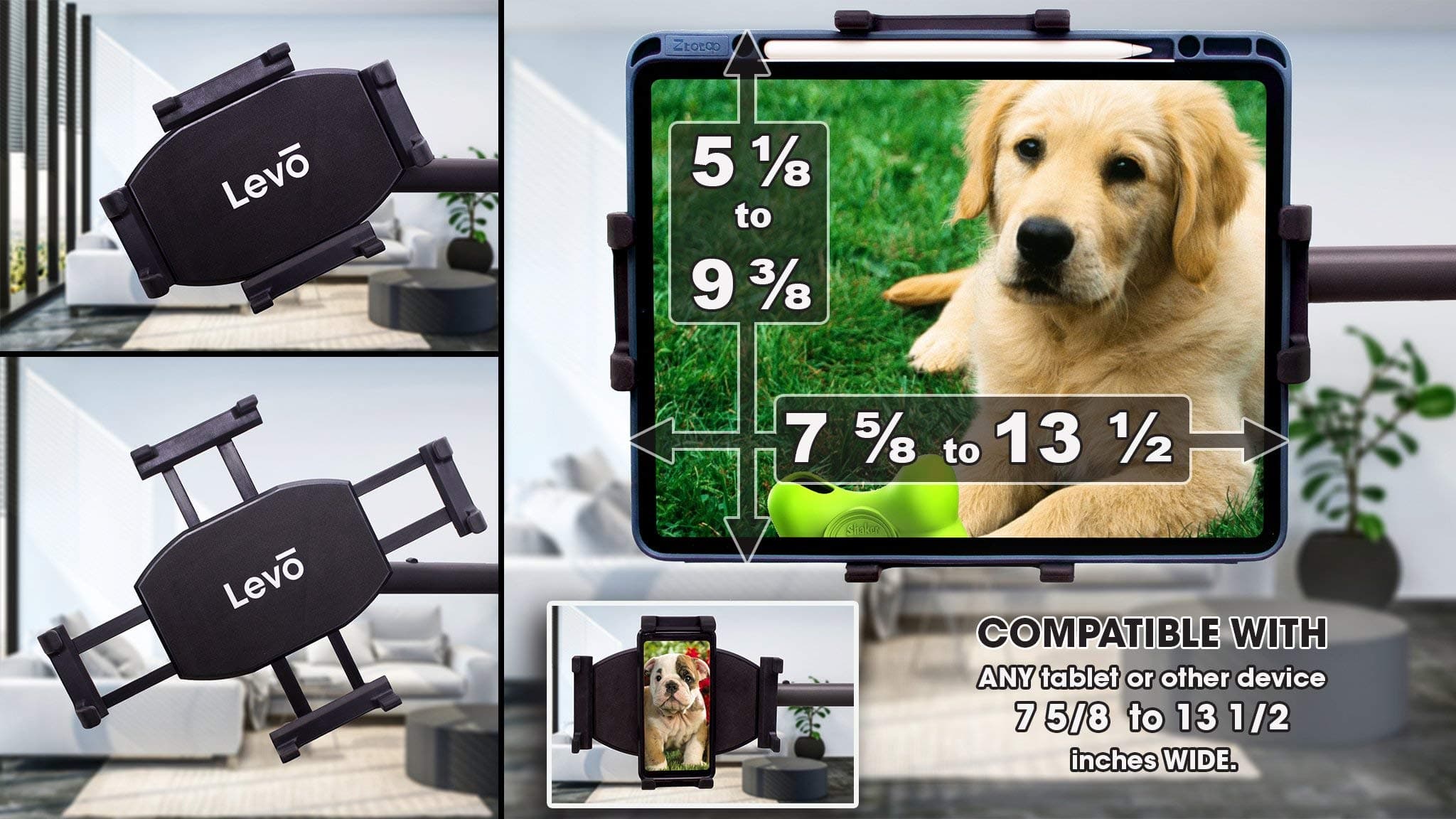 LEVO Dual Clamp Tablet Holder Cradle Mount G2 - Compatible With All Best Tablet & Smart Phone Sizes up to 12.9" iPad Pro & Surface Pro - Stands, Book Stands and Table Clamps