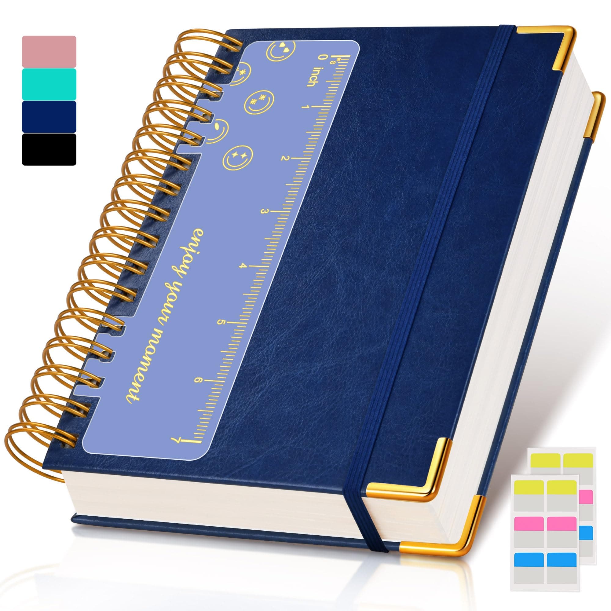 Spiral Notebook Journal 5.75” x 8.38”, 300 Pages Hardcover Leather Lined Journals for Women Men, A5 Small College Ruled Notebooks with 100 GSM Thick Paper, Spiral Journal for Writing Work School, Navy
