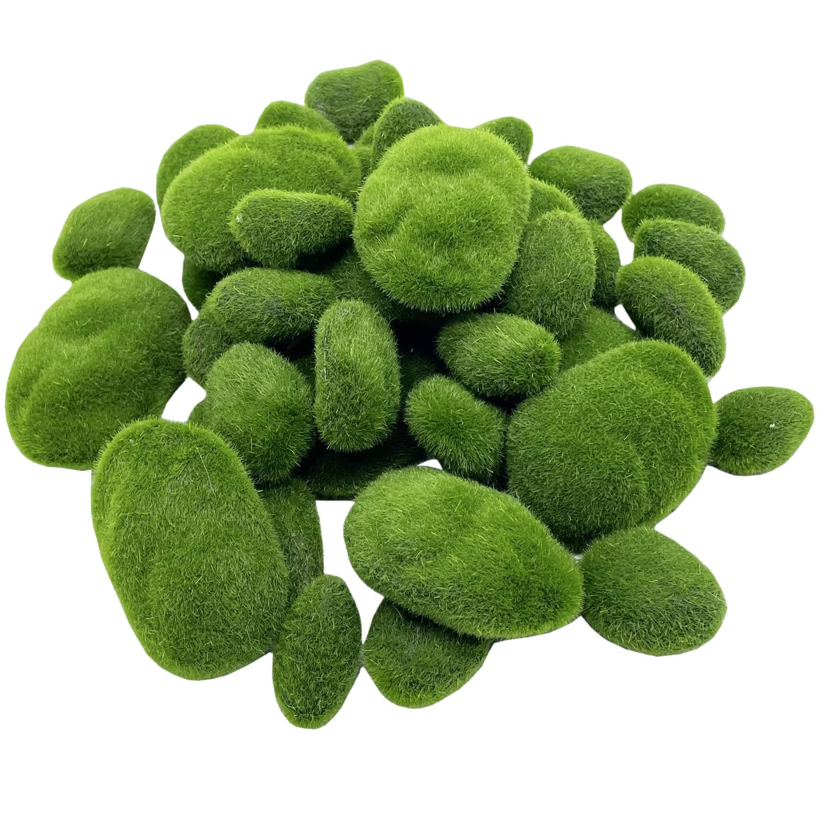 40PCS Artificial Moss Rocks Decorative Moss Balls Green Moss Covered Stones for Plants Decor Home Craft 4 Size