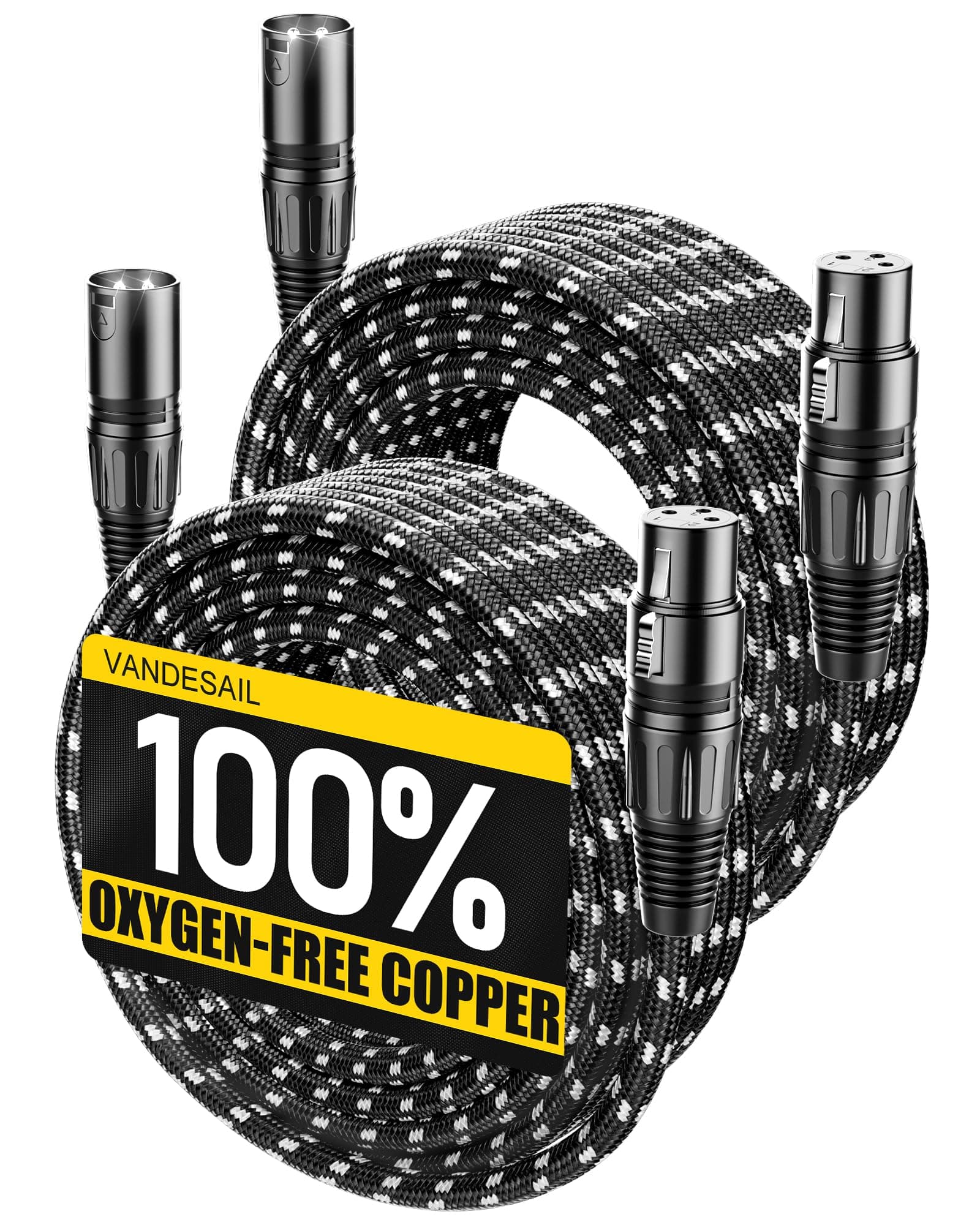 Long XLR Cables 30ft 2 Pack, Nylon Braided XLR Extension Microphone Cable, OFC Shielded and Balanced Male to Female Mic Cord for Preamp Recording Mixer Amplifie Speaker Black