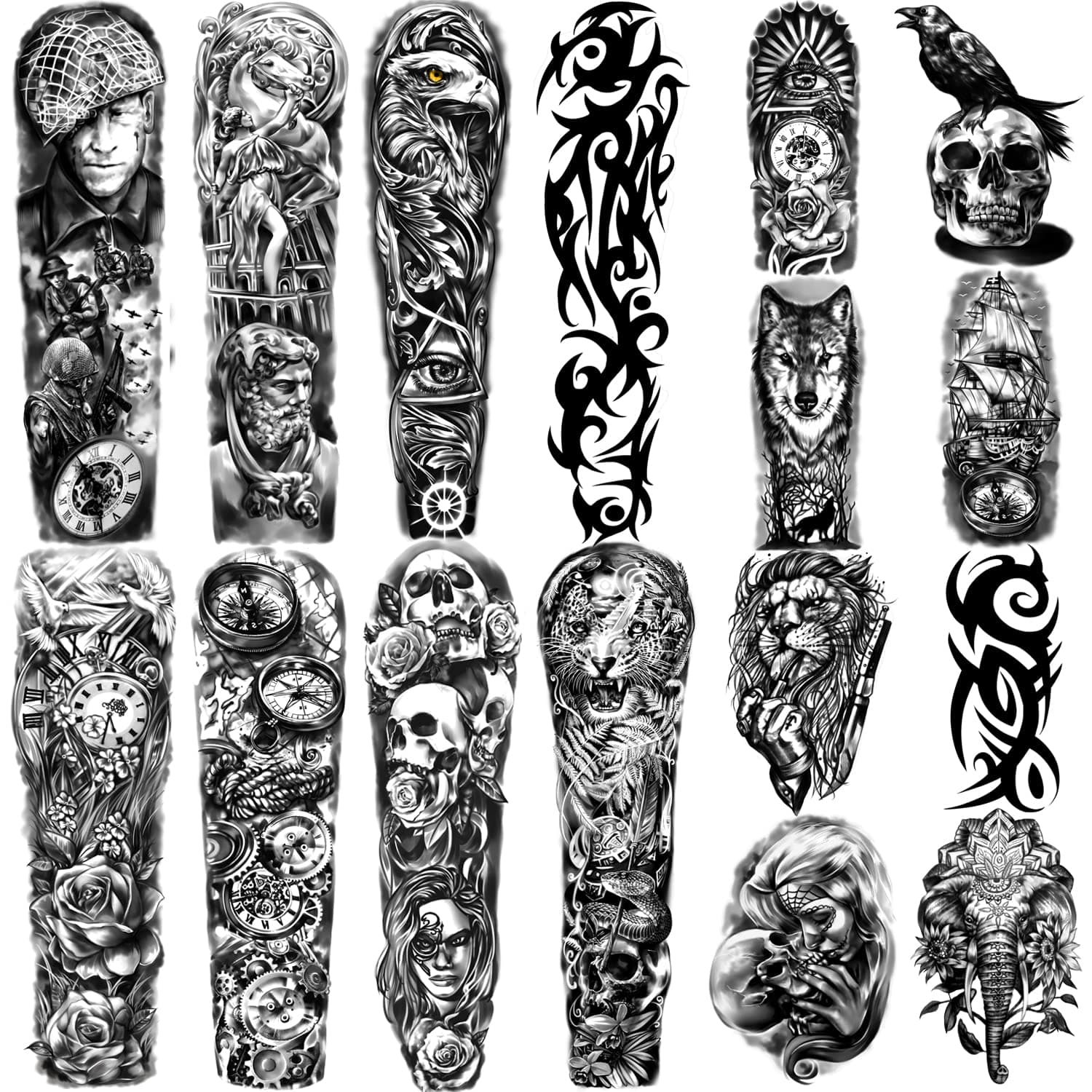 Waterproof Temporary Tattoos Full Arm 8 Sheets and Half Sleeve Fake Tattoos 8 Sheets, Extra Large Tattoo Stickers for Men and Women or Adults (58 x 18 cm)