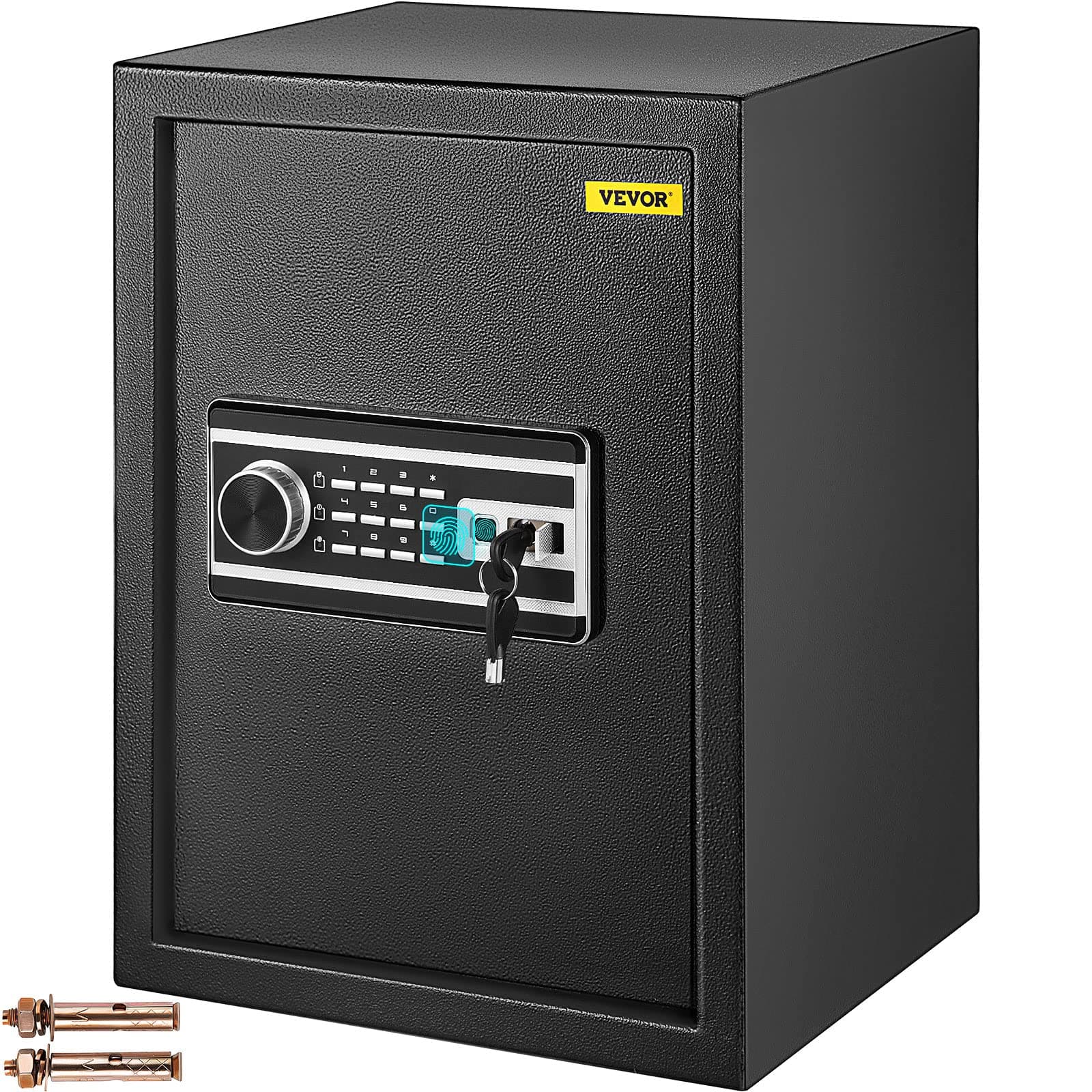 Safe Box, 2.1 CU.FT Fingerprint Safe Box for Money w/ 2 Keys & Digital Keypad, Q235 Steel Fireproof Safe Box for Storing Cash, Jewelry, Pistols, Documents, Watches in Home & Office & Hotel