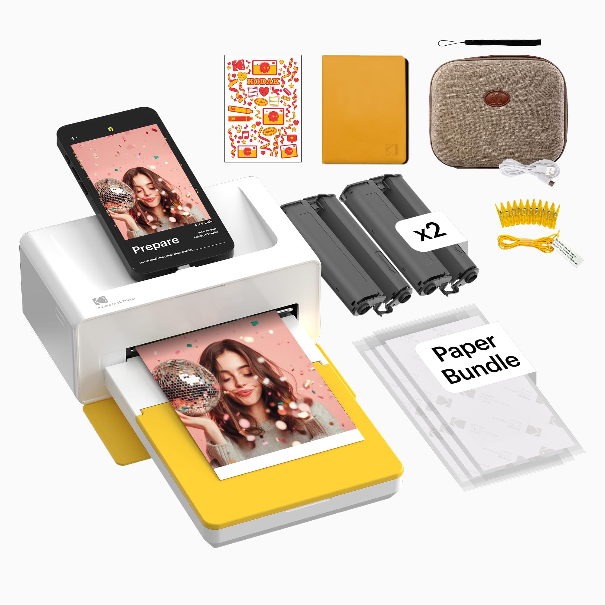 Dock Plus 4PASS Instant Photo Printer 4x6 inches Accessory Bundle (10 Initial Sheets + 80 Sheets + Gift pack)