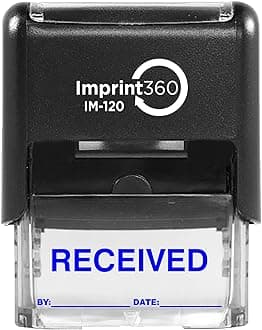 Imprint 360 AS-IMP1104B RECEIVED Stamp with By: & Date: , Blue Ink, Heavy Duty Commercial Self-Inking Rubber Stamp, 9/16 x 1-1/2 Impression Size